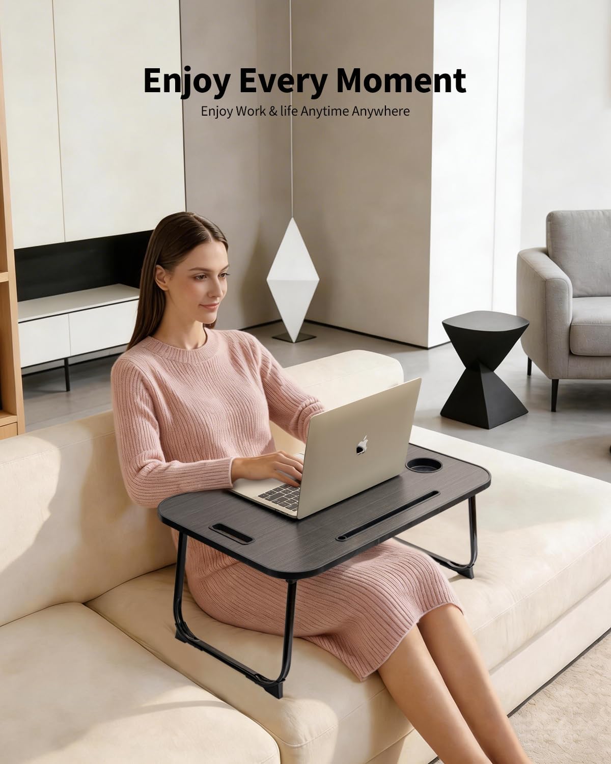 Thumbnail 1 de Ruxury RL3 Folding Lap Desk, 23.6-Inch Wood Table with Cup Holder, Black