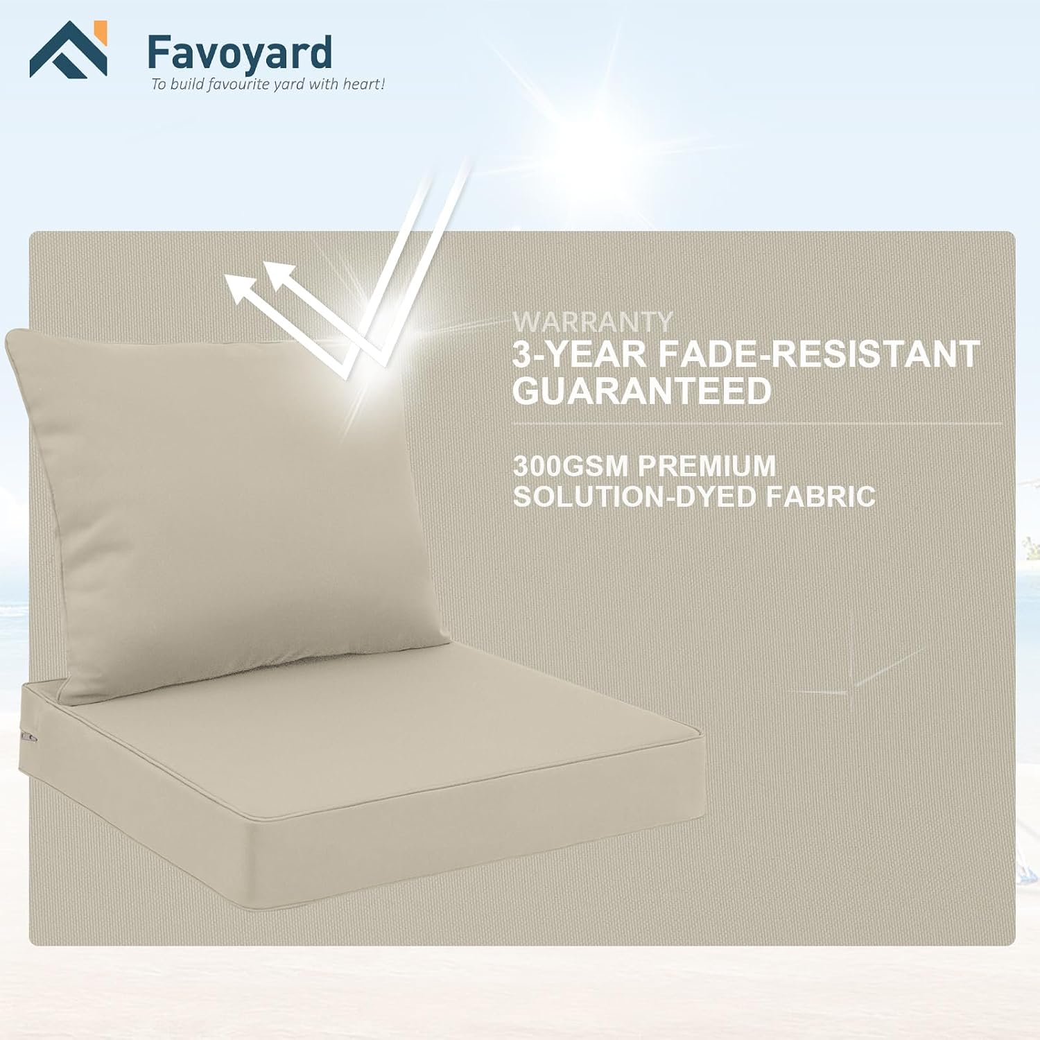 Detalle 1 de Favoyard FYA41ZD005MS24 Outdoor Cushion Set, 24-Inch Beige, Water-Resistant