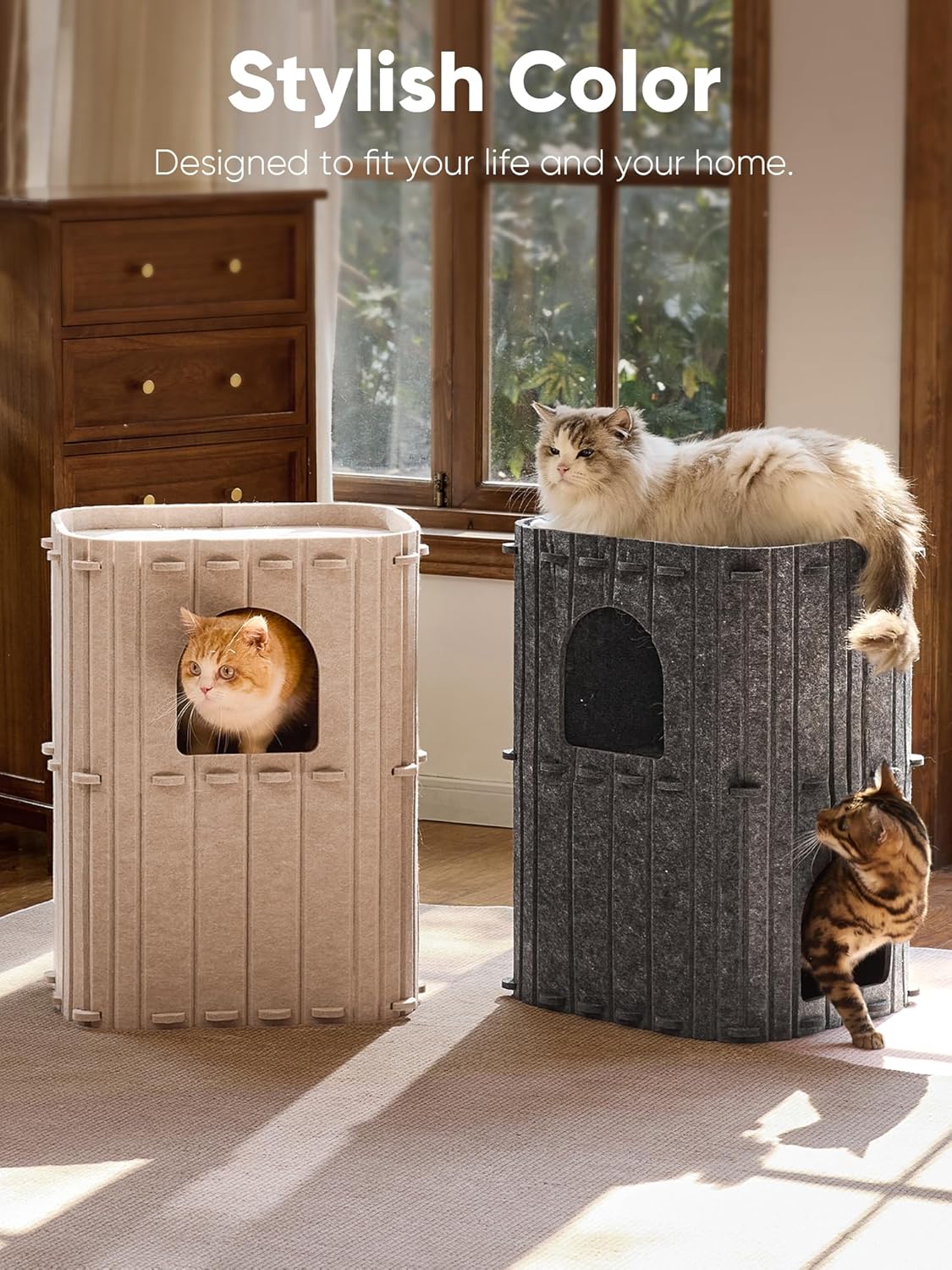 Thumbnail 5 de FUKUMARU 2-Storey Cat House for Indoor Cats (45 x 36 x 60cm), Dark Grey