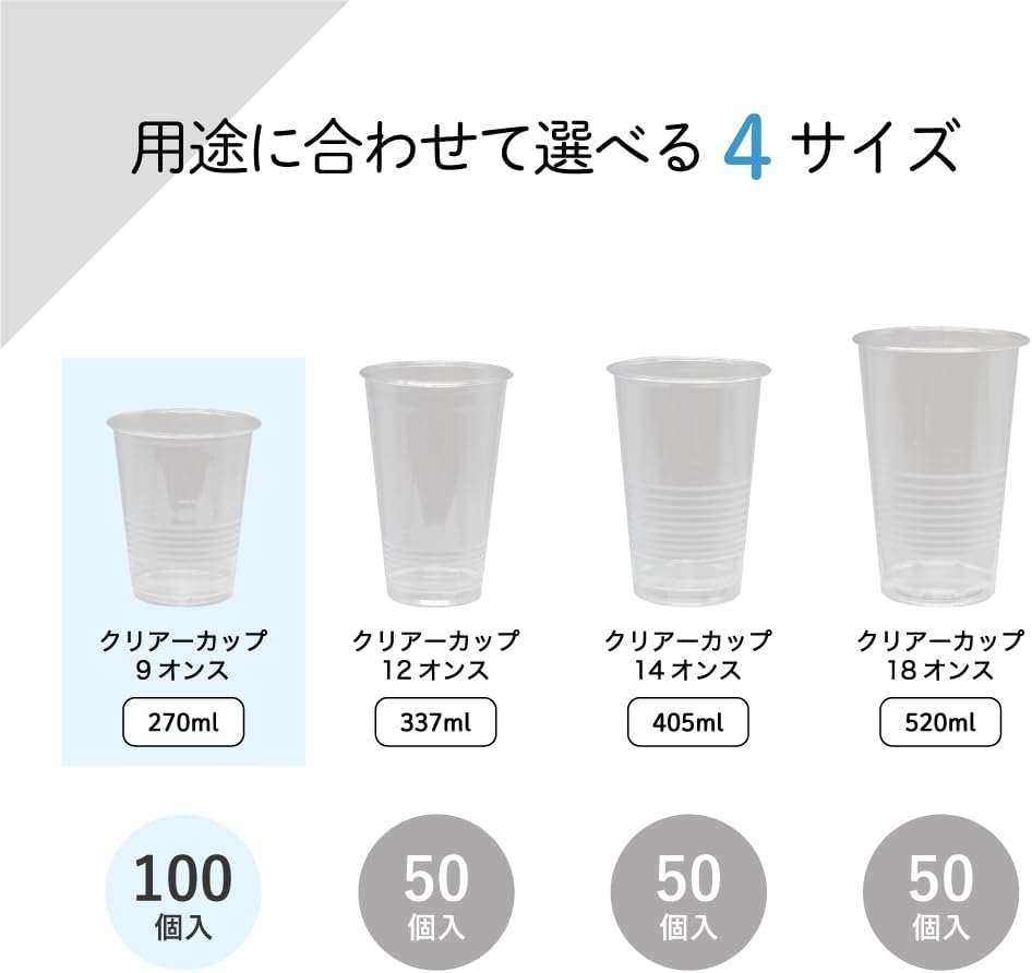 Detalle de 台和 270ml 透明プラスチックカップ 100個入|PET製・使い捨て・日本製