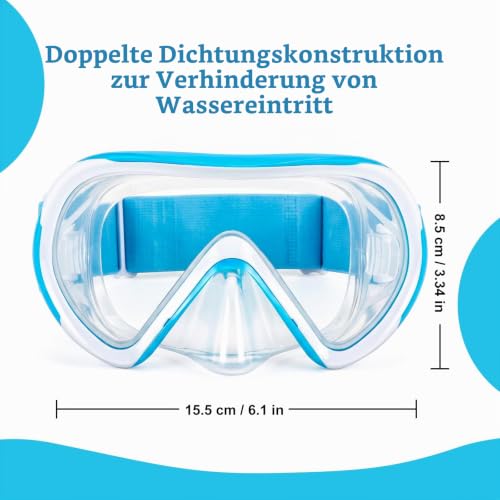 Detalle de HIKOTEY Kinder Taucherbrille mit Stoffband – 180° Panorama, Anti-Nebel und Anti-Leck