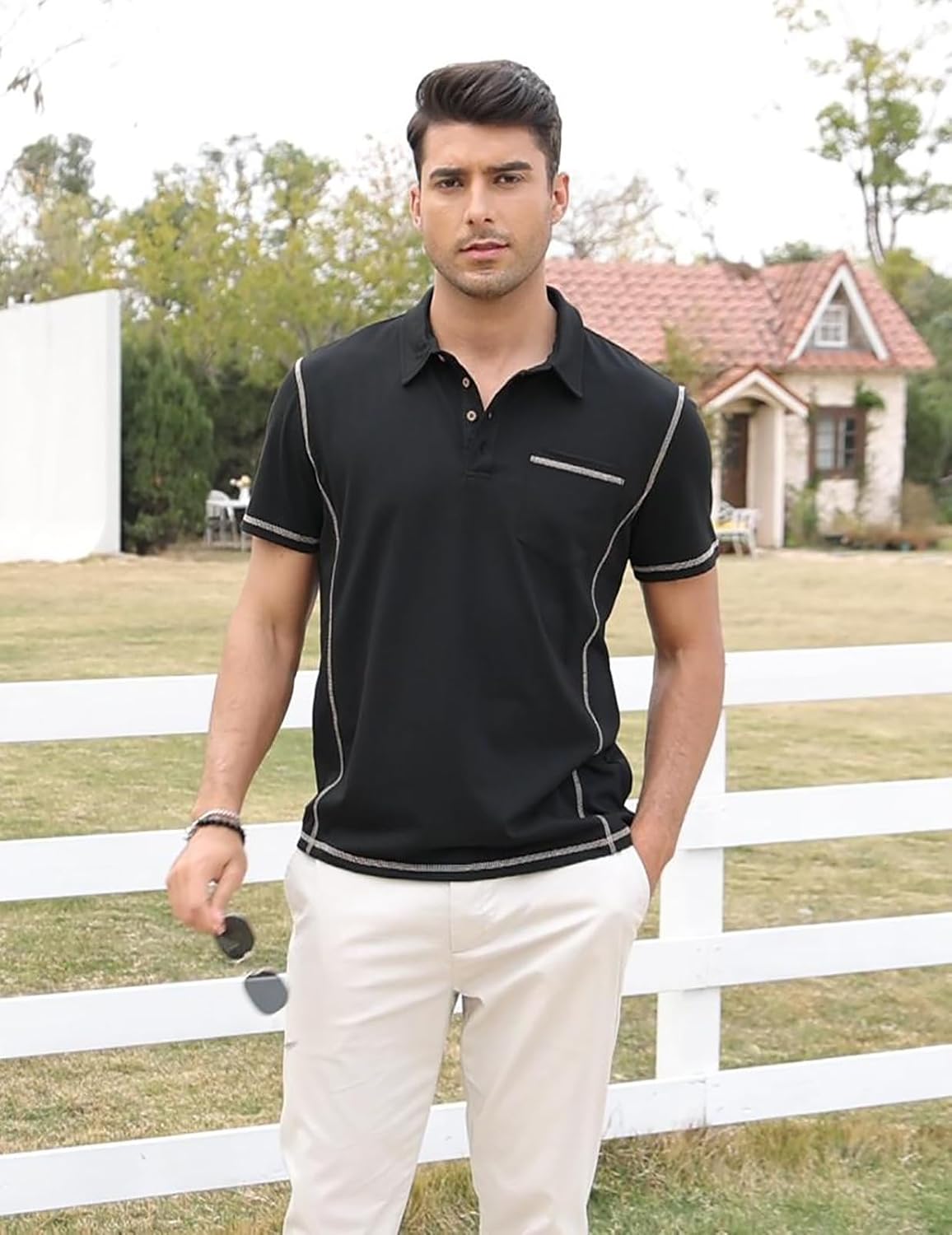 Detalle 2 de Volemo Men’s Short Sleeve Polo Shirts – Casual Summer Smart Polo with Pocket