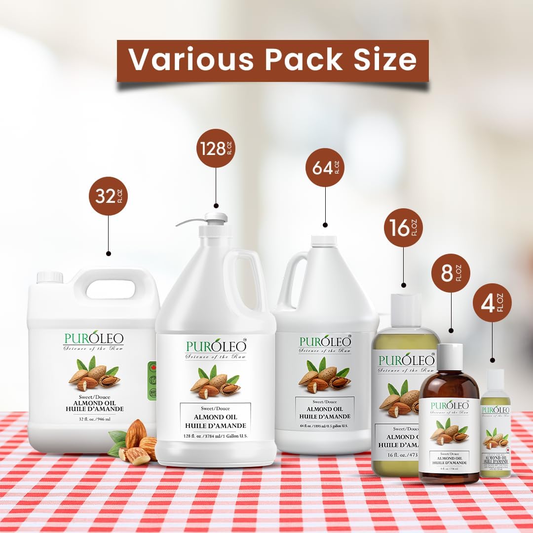 Detalle de PURÓLEO Sweet Almond Oil, 1900 mL for Skin, Hair and Massage