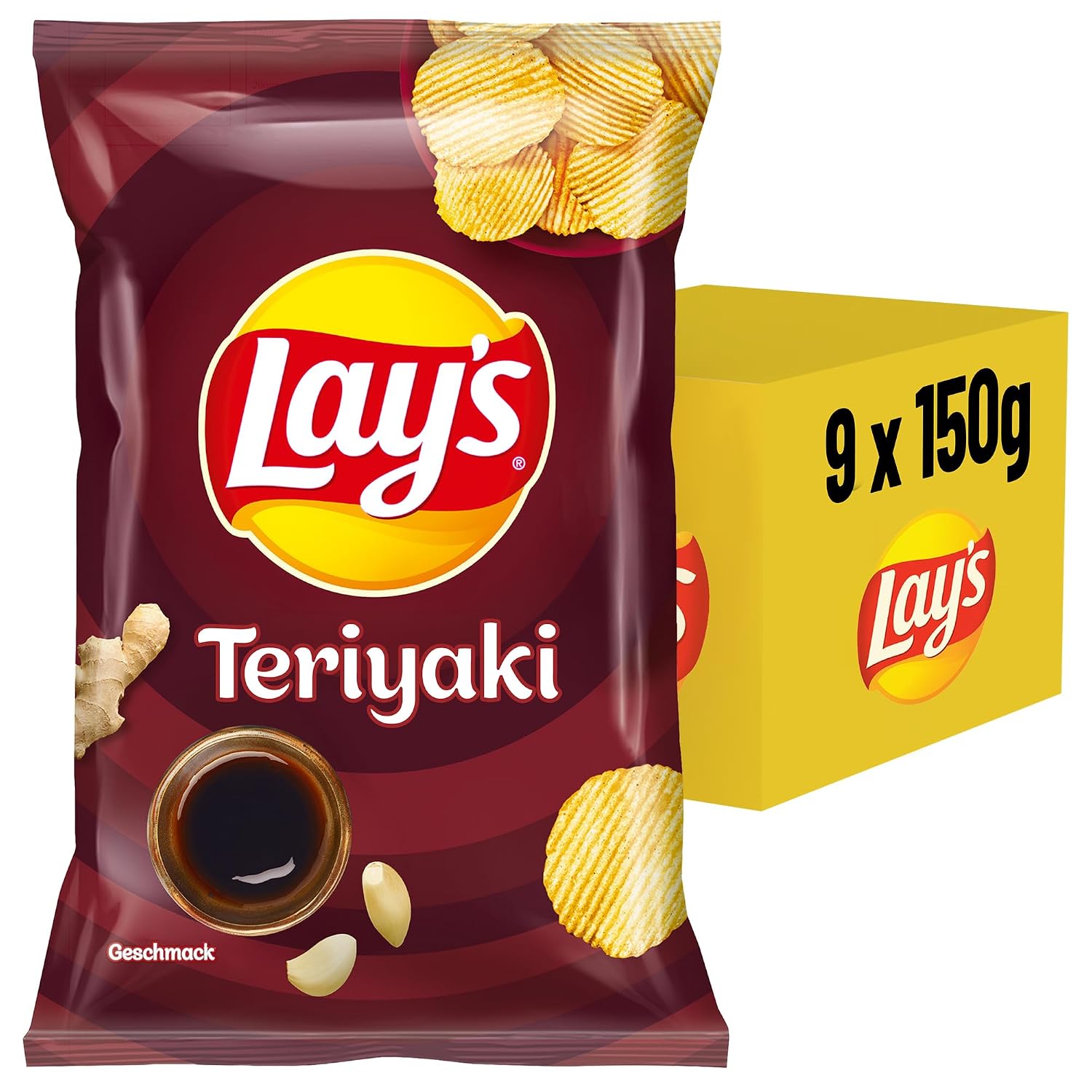 Detalle 2 de Lay’s Teriyaki knusprige Kartoffelchips im Party-Set (9 x 150 g) – gewürzt für den geselligen Snack