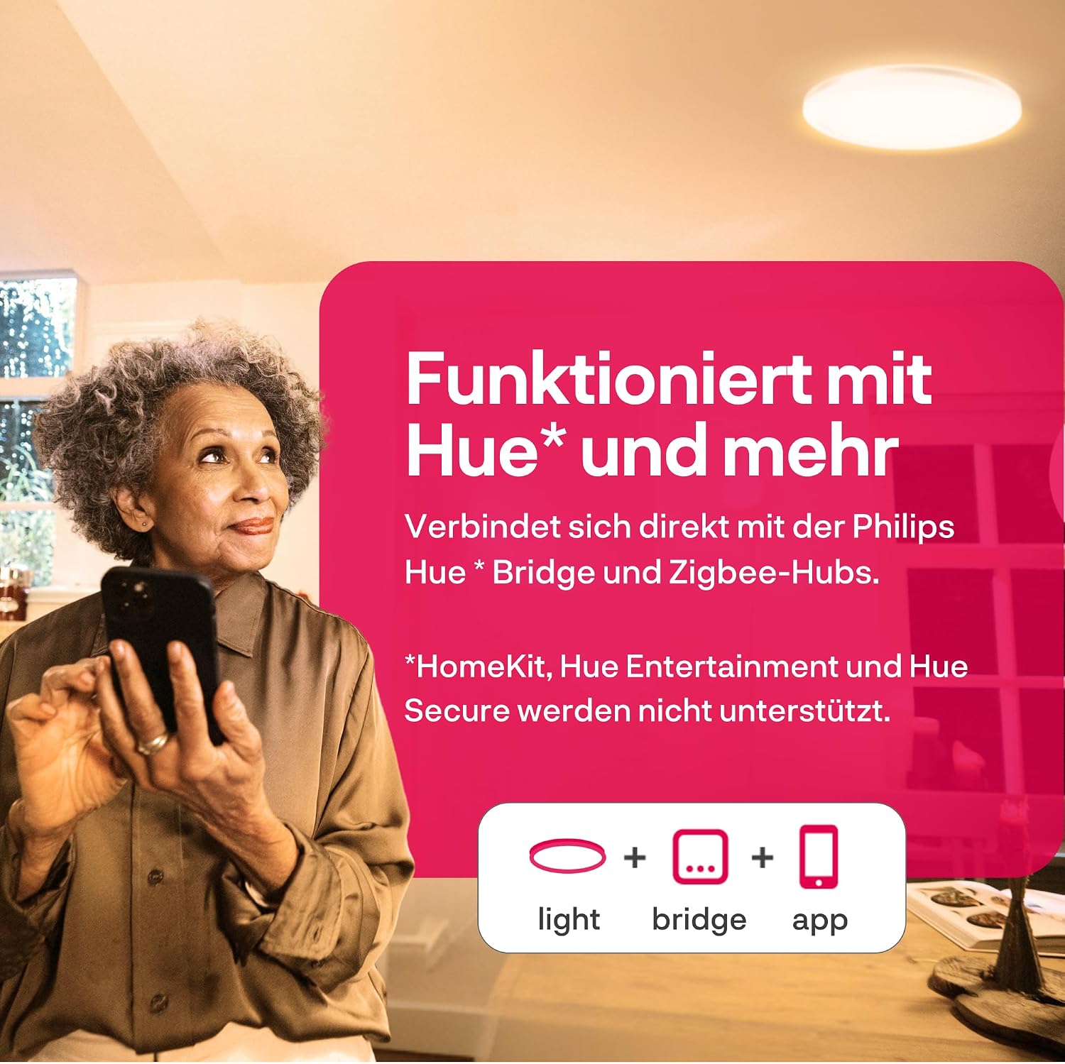 Detalle de innr Smart LED Deckenlampe 30 cm – Zigbee, dimmbar, 2250 Lumen, warm bis kaltweiß