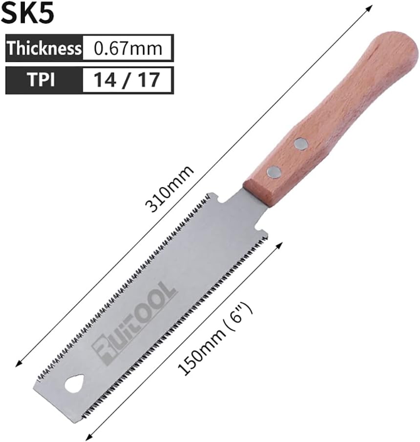 Detalle de RUITOOL 6-Inch Japanese Ryoba Pull Saw with Double-Edge SK5 Blade