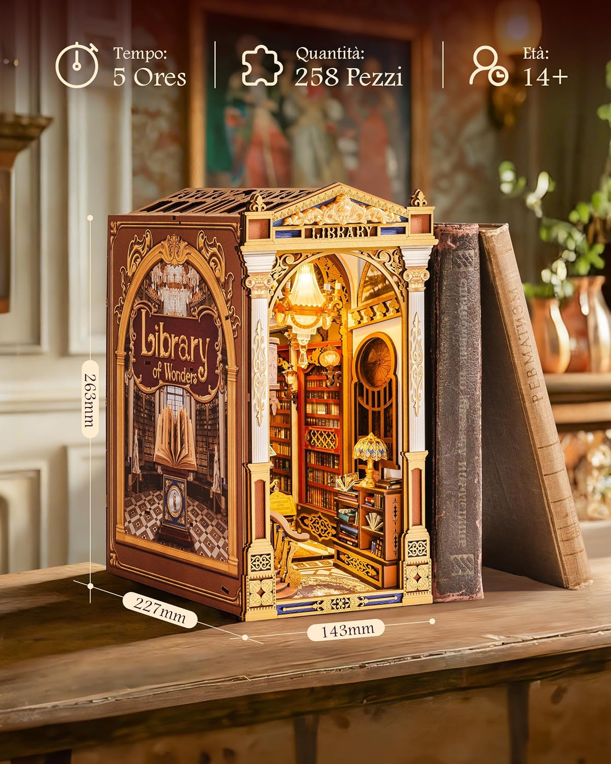 Detalle de Rolife Book Nook Kit Miniature da Costruire DIY “Libreria delle Meraviglie” con luci LED