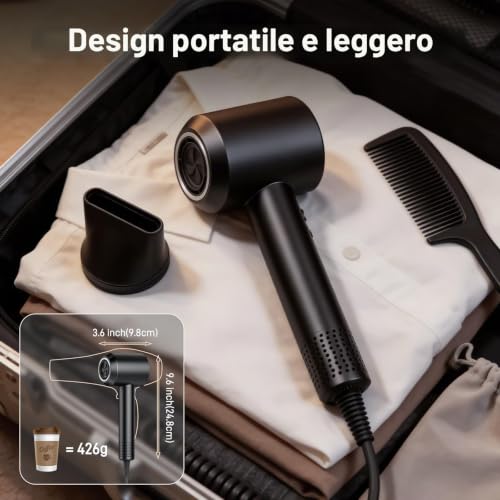 Detalle de Asciugacapelli Ionico 180.000 RPM di Phon Capelli Professionale 500 Milioni di Ioni Negativi – aowoka