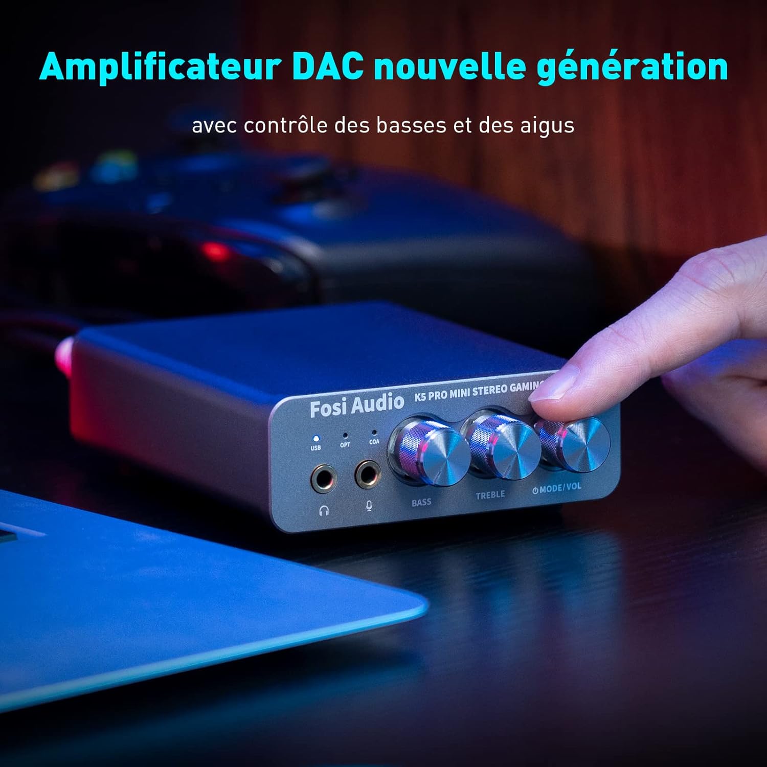 Thumbnail 4 de Fosi Audio K5 Pro : Amplificateur casque USB-C DAC HiFi pour PS5/PC/MAC avec sortie AUX/RCA