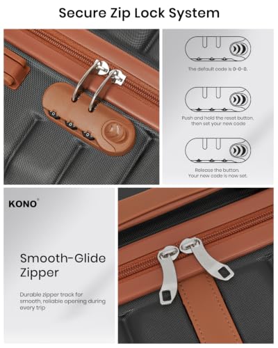 Thumbnail 7 de Kono Large Hard Shell Suitcase: 28-Inch ABS+PC Check-In Luggage in Black