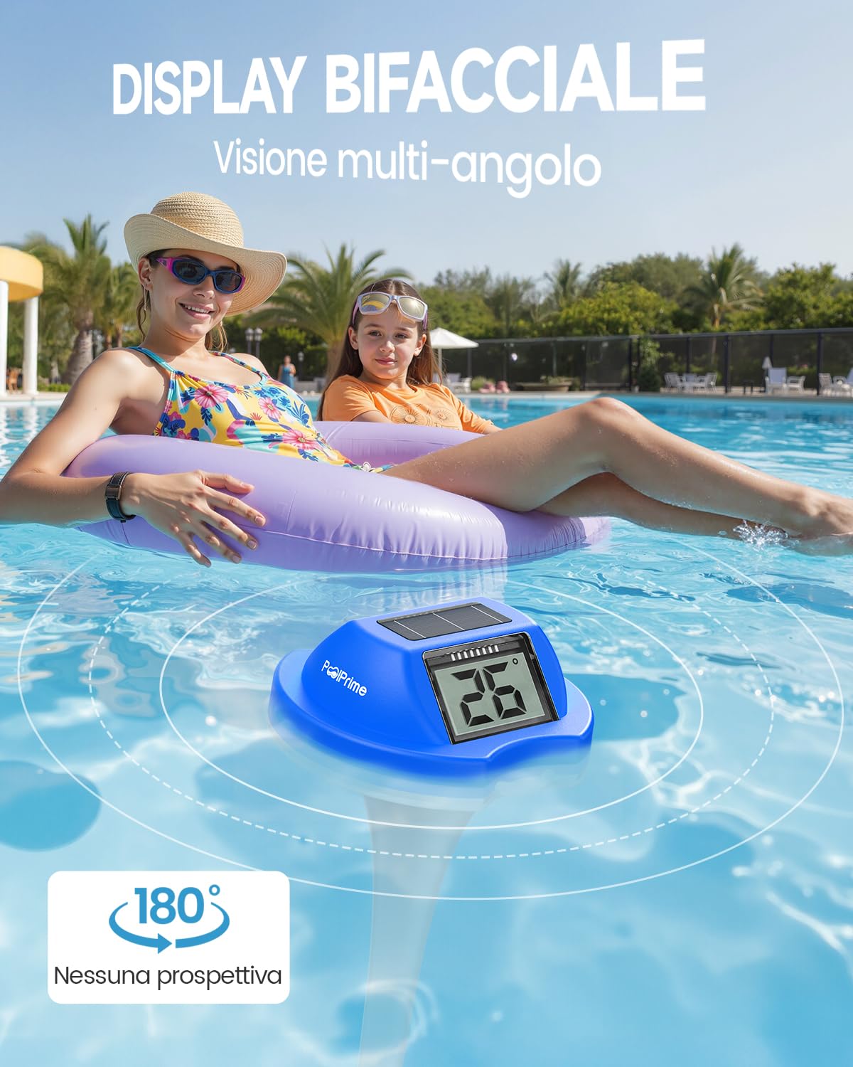 Thumbnail 1 de PoolPrime Termometro Piscina a Doppio Schermo: lettura facile, display rivolto in due lati e IPX7