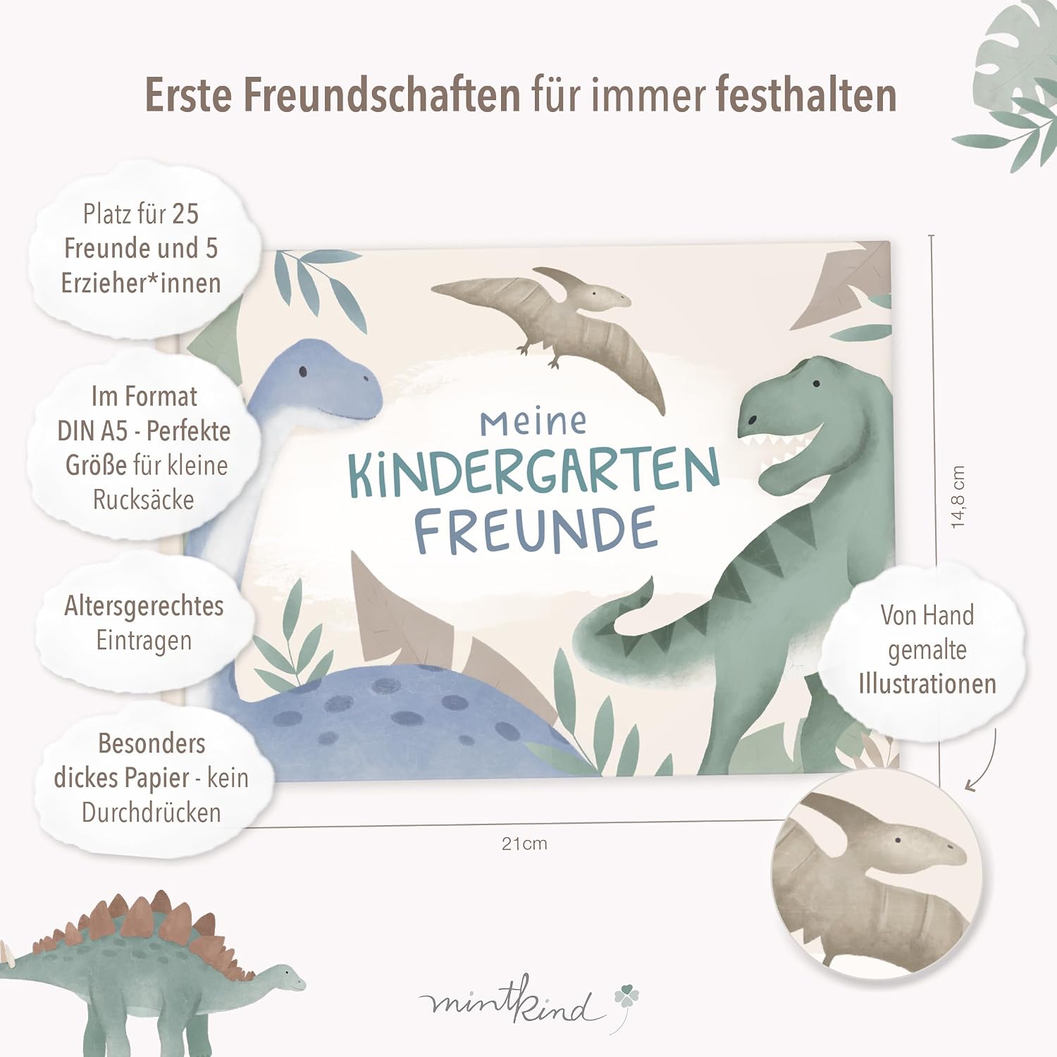 Thumbnail 1 de mintkind Freundebuch Kindergarten – Dino Aquarell, 80 Seiten zum Ausfüllen