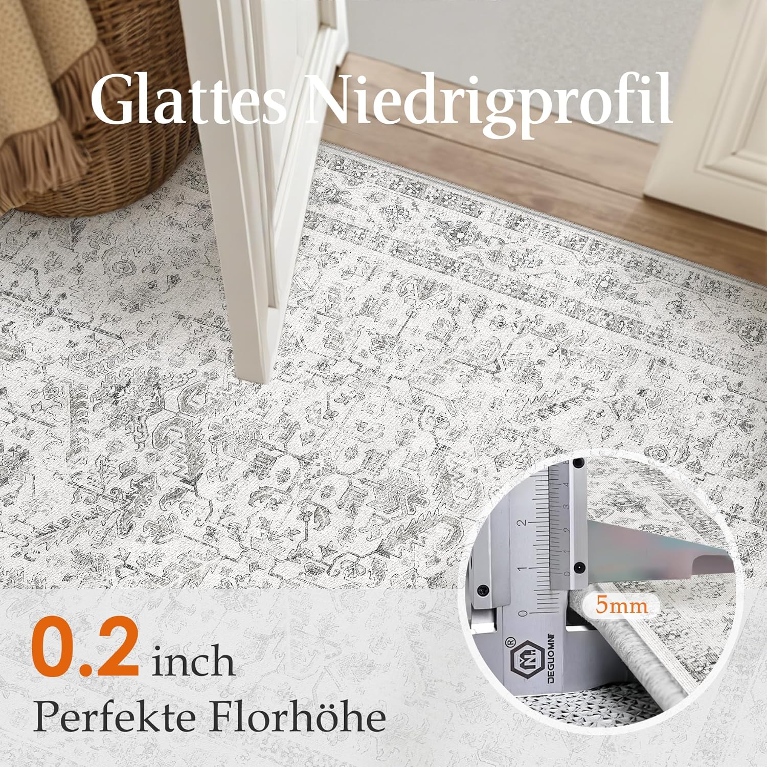 Thumbnail 4 de PureCozy Vintage Grauer Teppich 200x300cm – rutschfeste, waschbare Kurzflor-Option für Wohn- und Arbeitsräume