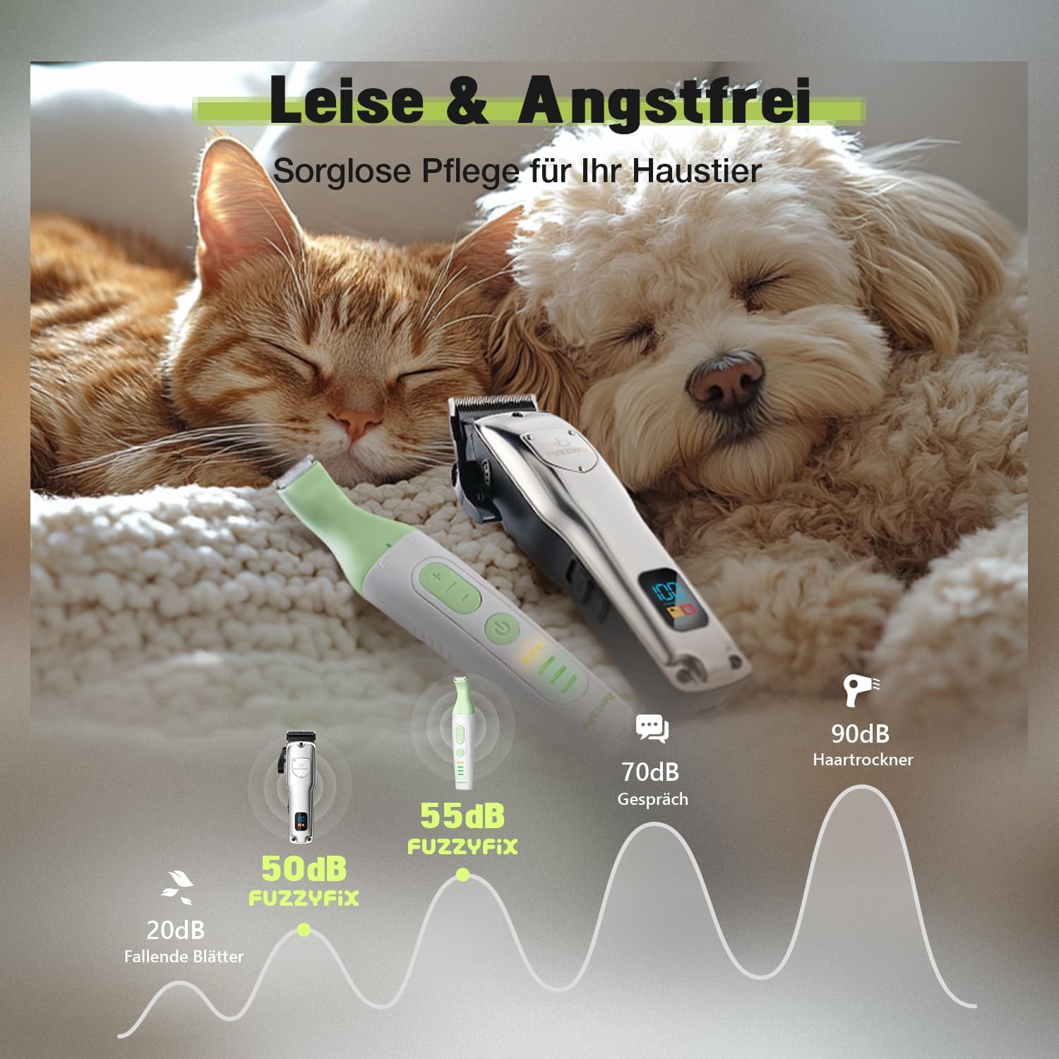 Detalle de FuzzyFix 4-in-1 Hundeschermaschine-Set – leise, kabellos, vielseitig