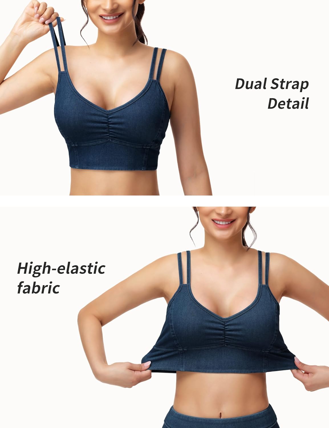 Thumbnail 2 de THE GYM PEOPLE Women's Denim Crop Top with V-Neck, U-Back and Removable Pads