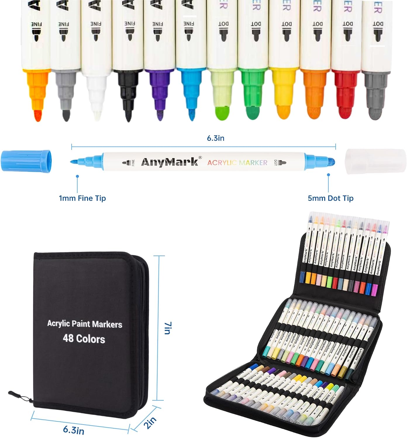 Detalle de AnyMark AnyM-APP-DF-48 Acrylic Paint Markers, 48 Colours, Dual Tip