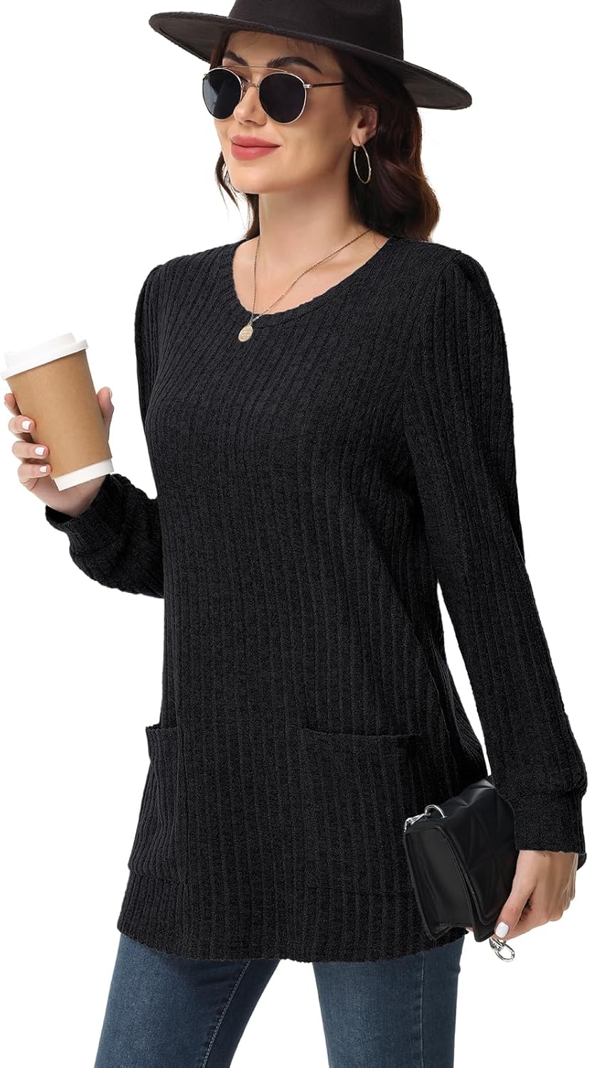Thumbnail 4 de Tanmolo Damen leichter Pullover mit Rundhals und Taschen – Strickpullover als Tunika für Herbst & Winter