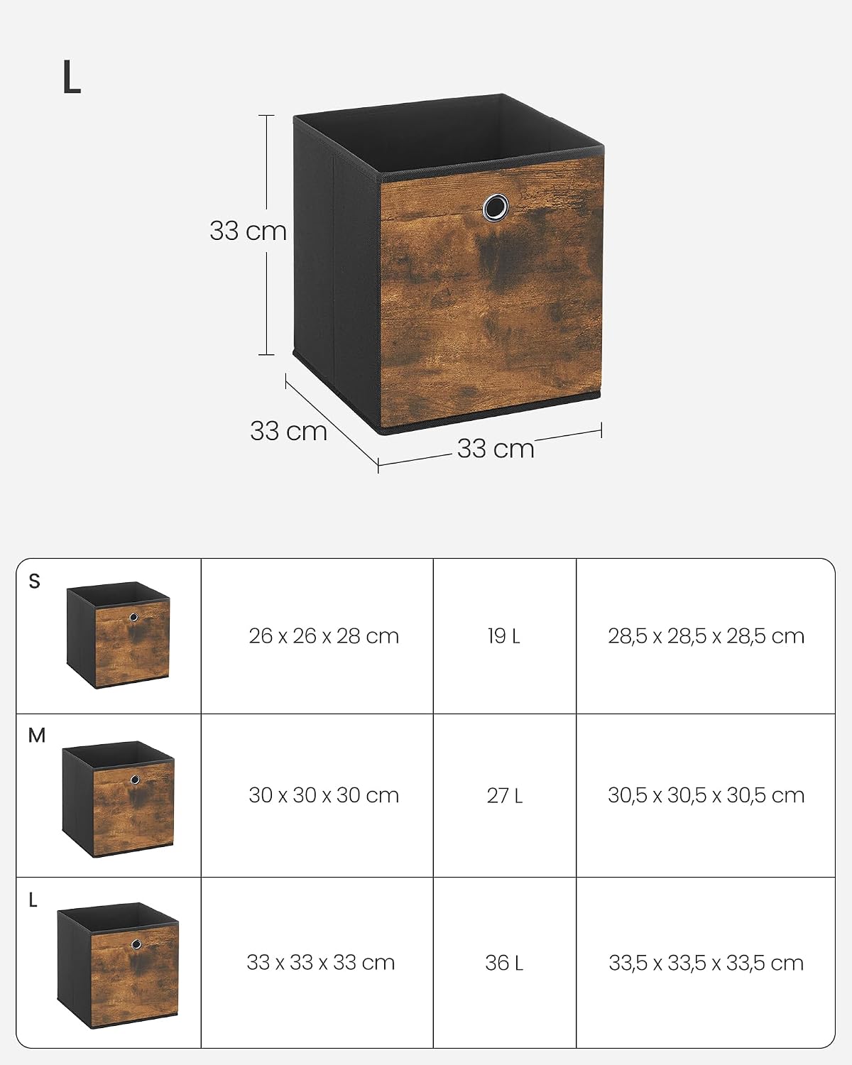 Detalle 1 de SONGMICS RFB833B01 Foldable Storage Cubes, Set of 8, Ink Black, 33 x 33 x 33 cm