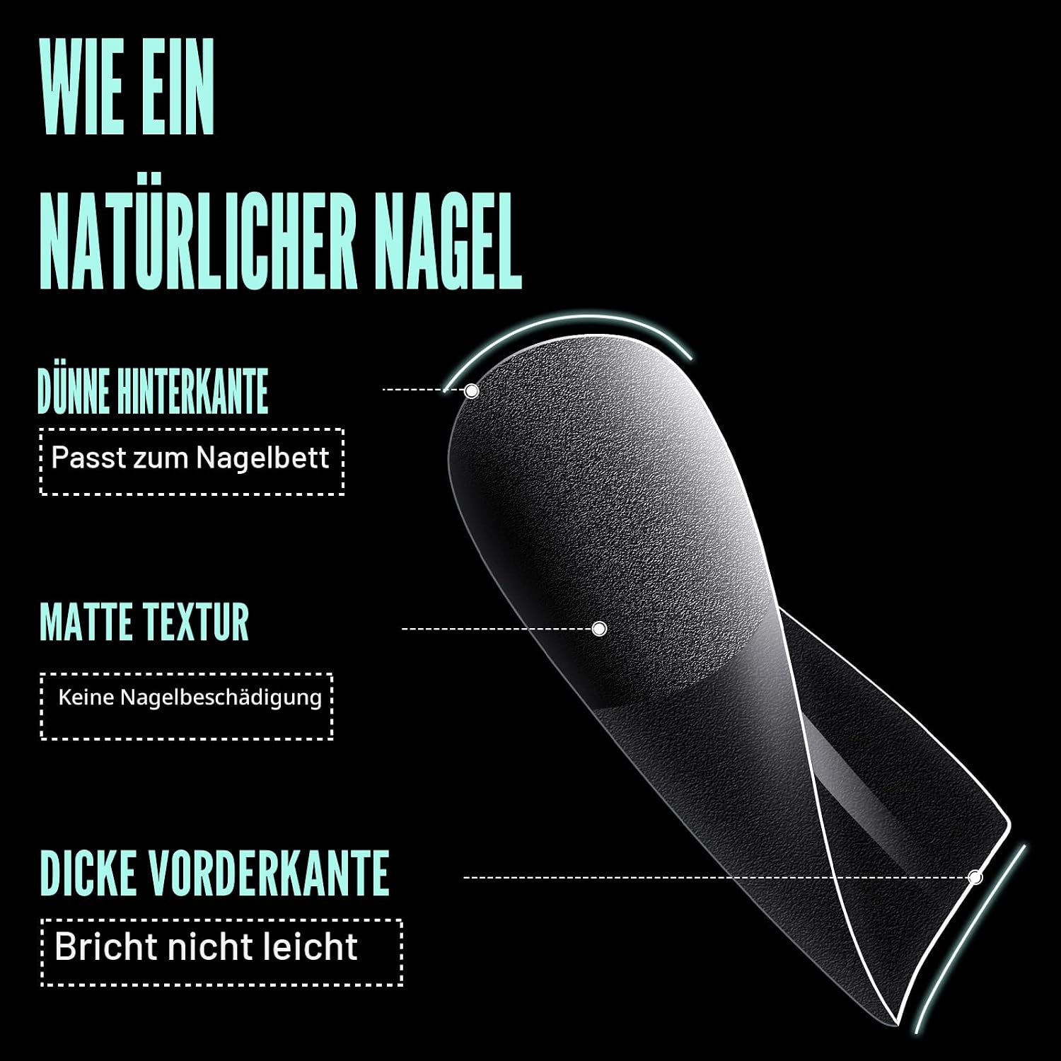 Detalle 2 de TOMICCA Square Medium Nageltips – 240 Stück in 12 Größen für Gel- und Acrylnägel
