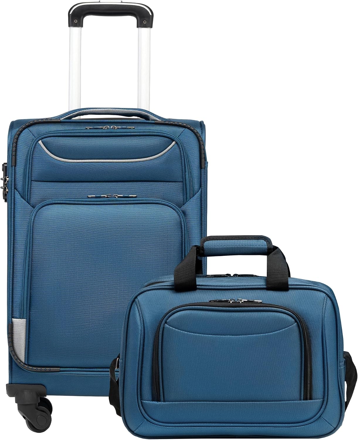 Detalle de COOLIFE Handgepäck-Set 2tlg: TSA-Schloss, 4 Rollen, Blau/Silber – Koffer und Umhängetasche