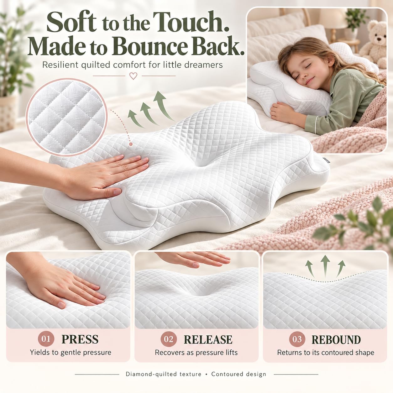 Detalle 2 de IDKETSO 1001 Kids’ Butterfly Memory Foam Pillow with Cotton Cover