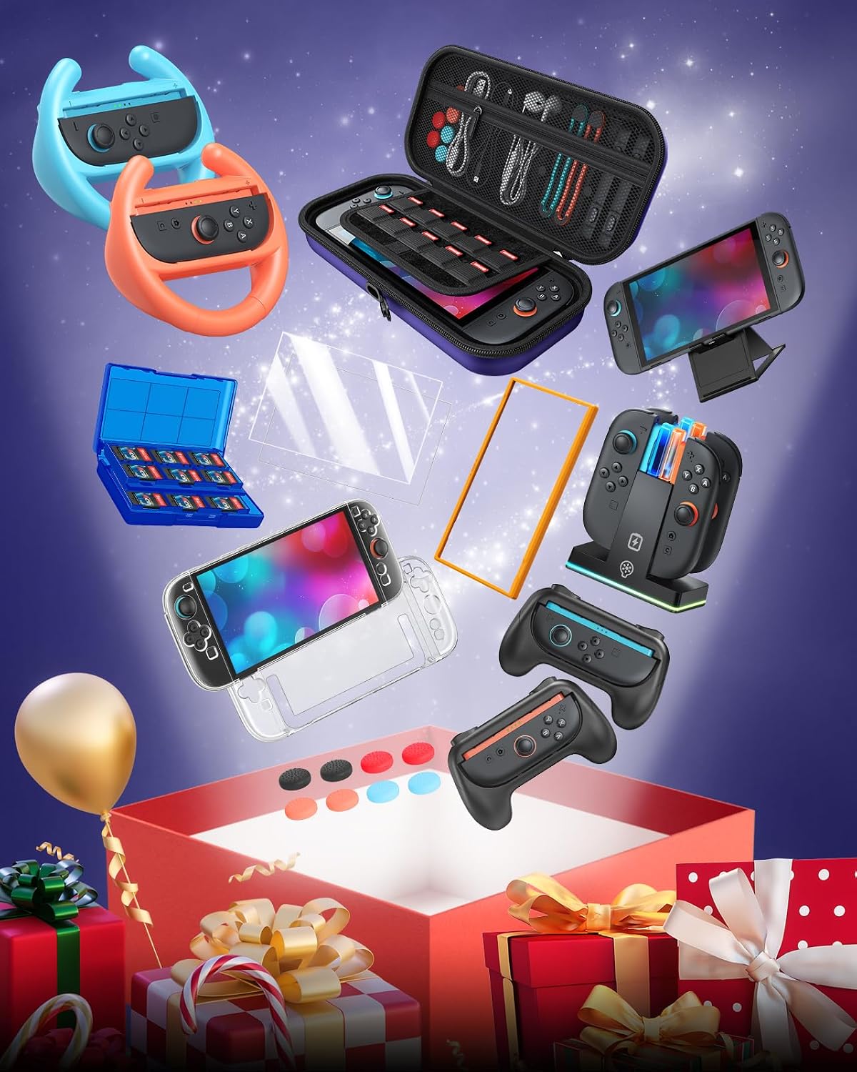 Thumbnail 6 de WAXITY Tasche Zubehör Bundle für Switch 2 – 23-in-1 Set mit Aufladen im Inneren (Blau)