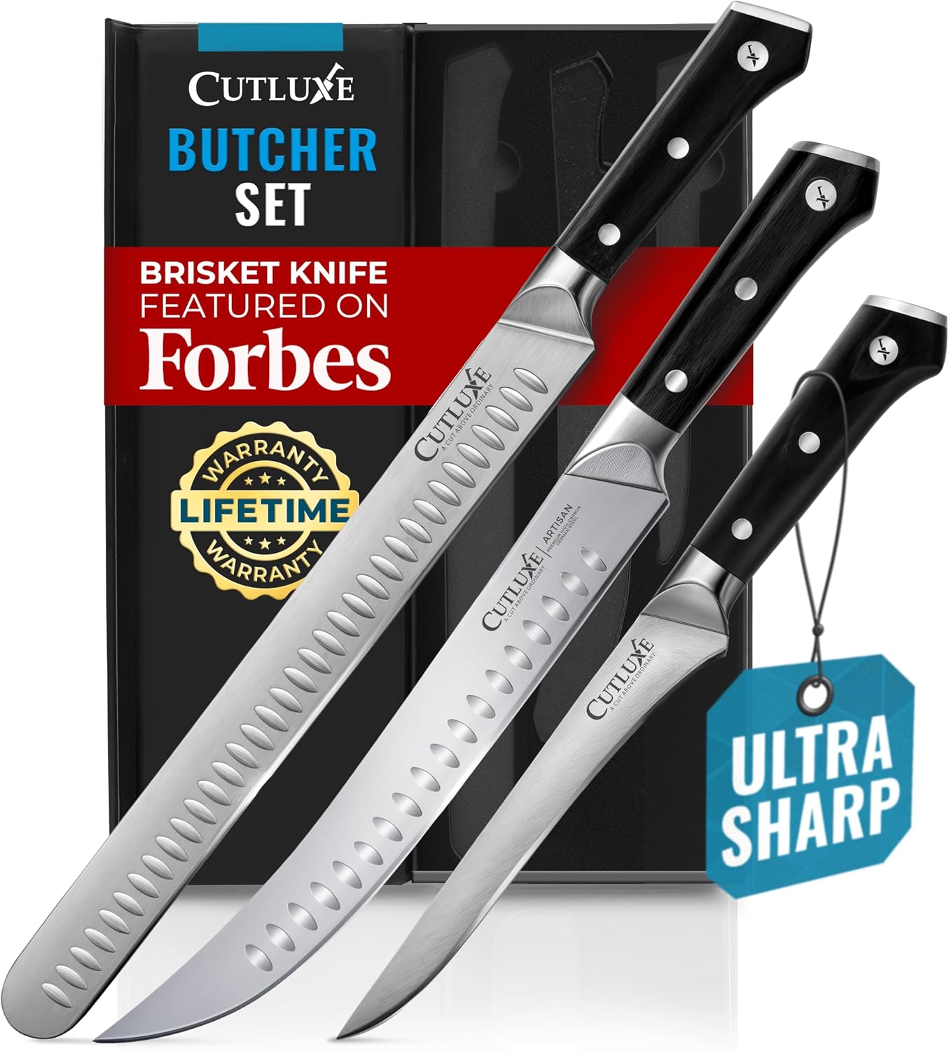 Detalle de Cutluxe butcher knife set, 3-piece