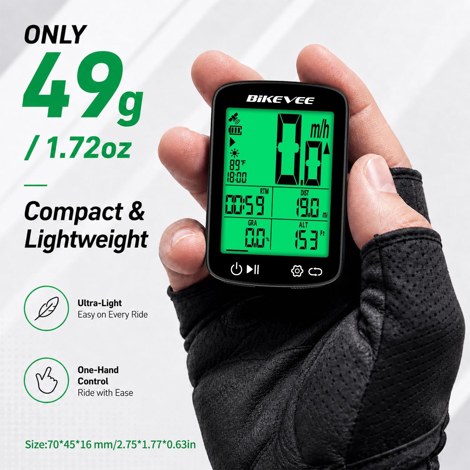 Detalle de Bikevee Wireless GPS Bike Computer, 2.4-Inch Display, IPX7, 28-Hour Runtime
