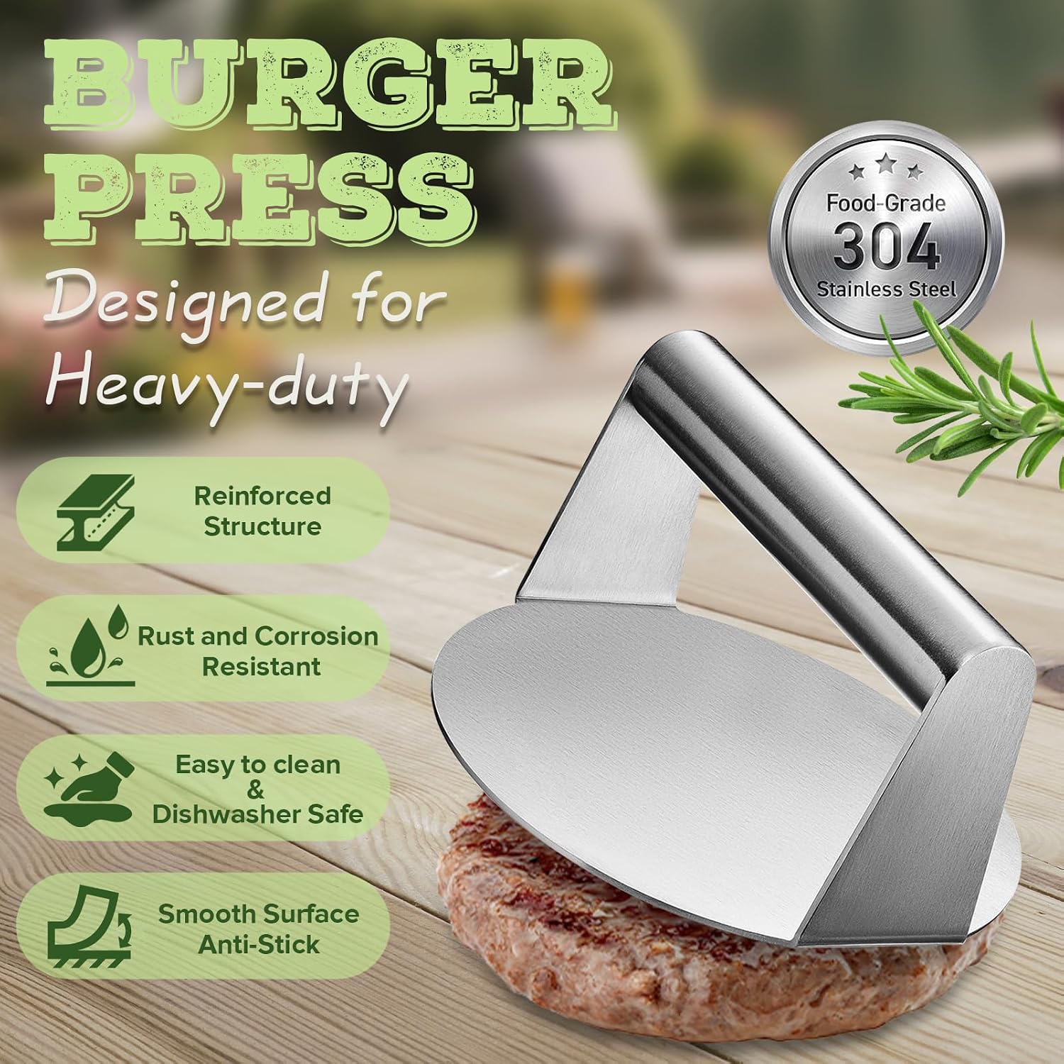 Detalle de Set Smash Burger 5 Pièces – Kit Plancha inoxydable pour Grill et Teppanyaki