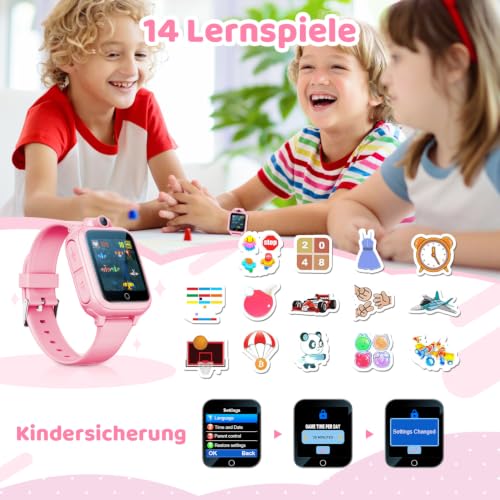 Thumbnail 4 de Awatty S9 Kinder-Smartwatch in Rosa mit Touchscreen, HD-Kamera und 14 Lernspielen