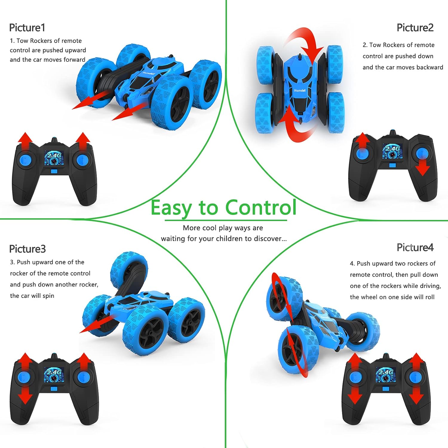 Thumbnail 3 de Hamdol Blue Thunder Edition: 360° Rotating 4WD RC Stunt Car for Kids