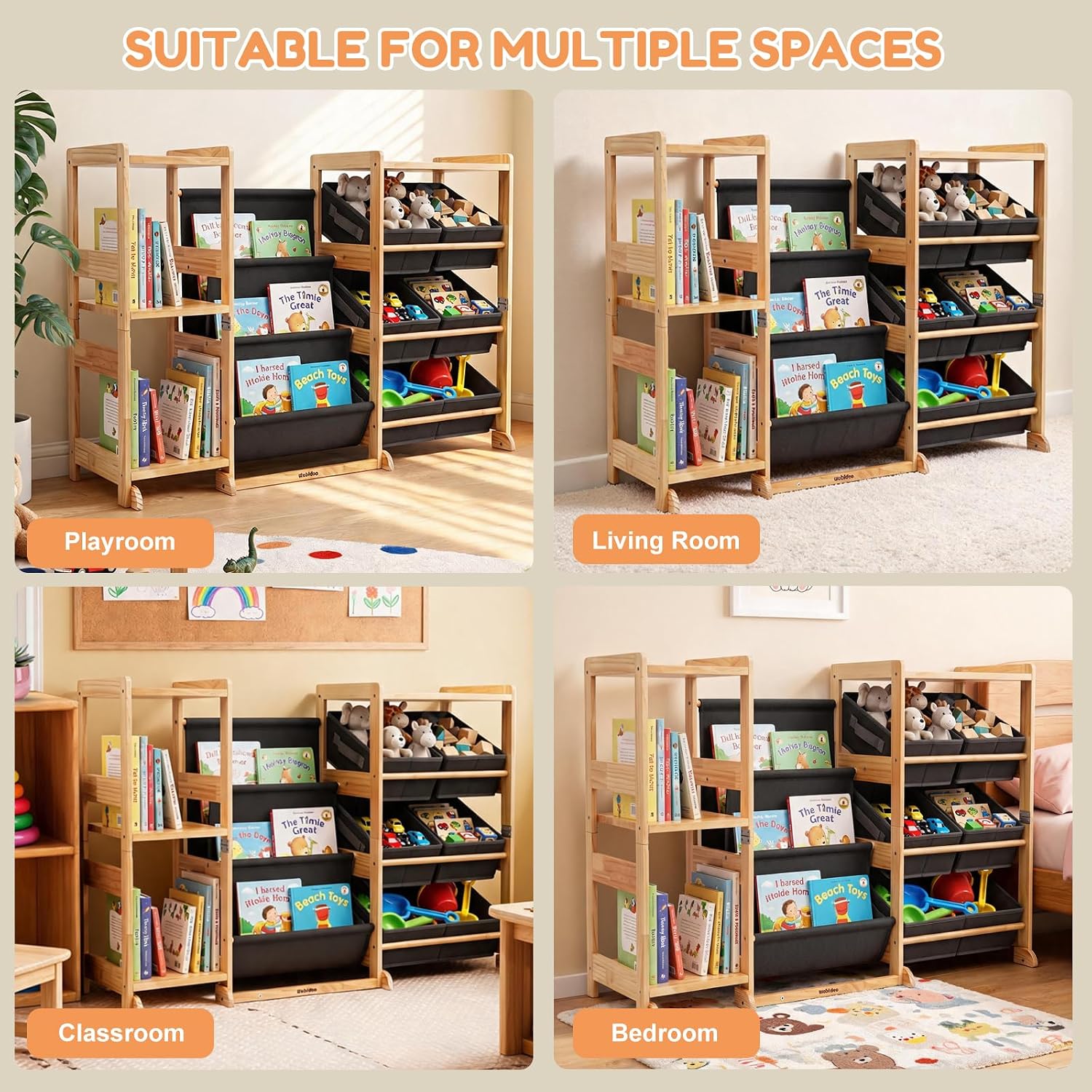 Thumbnail 6 de Wobidoo Kids Bookshelf and Toy Storage Organizer, Solid Pine