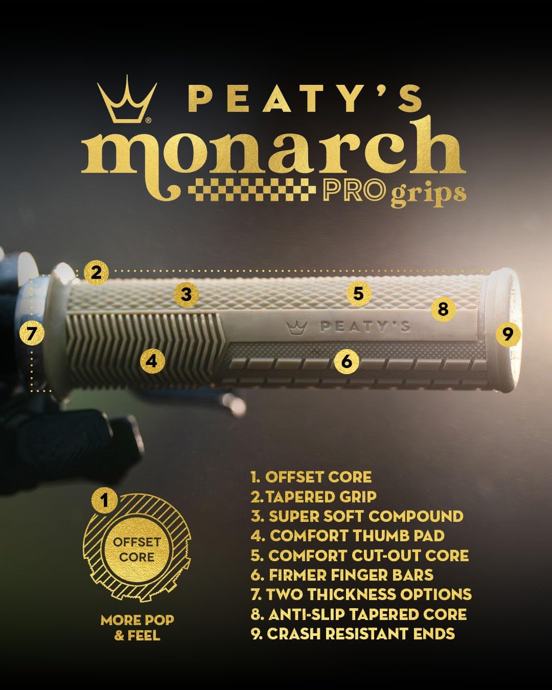Detalle de Peaty's Monarch Pro – chwyty rowerowe z podwójną mieszanką gumy