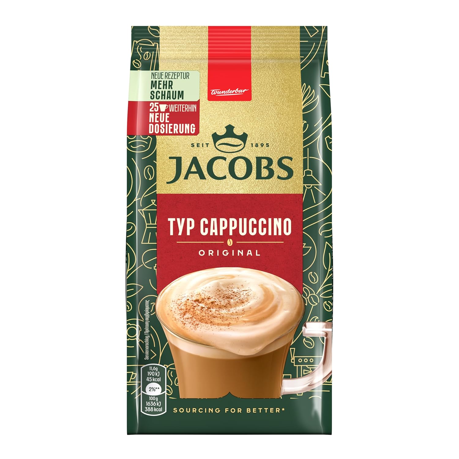Detalle 2 de Jacobs Typ Cappuccino Original – Getränkepulver mit löslichem Bohnenkaffee, 2x290 g