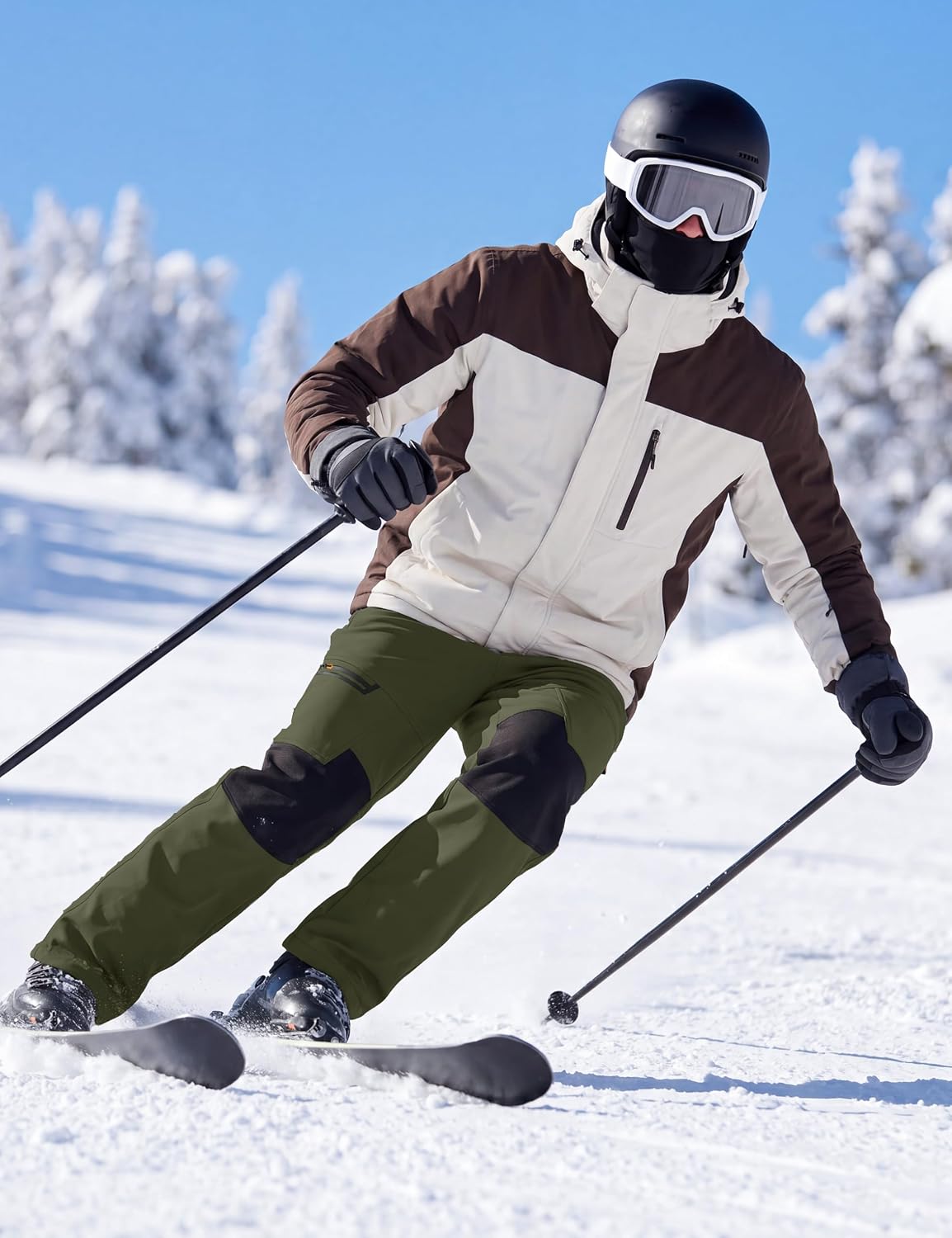 Detalle de TACVASEN Men's Fleece-Lined Snow Pants, Waterproof Softshell, 4 Zip Pockets