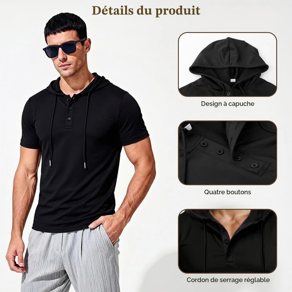 Detalle 1 de BSBUY 5400029 sportshirt voor heren met korte mouwen en capuchon