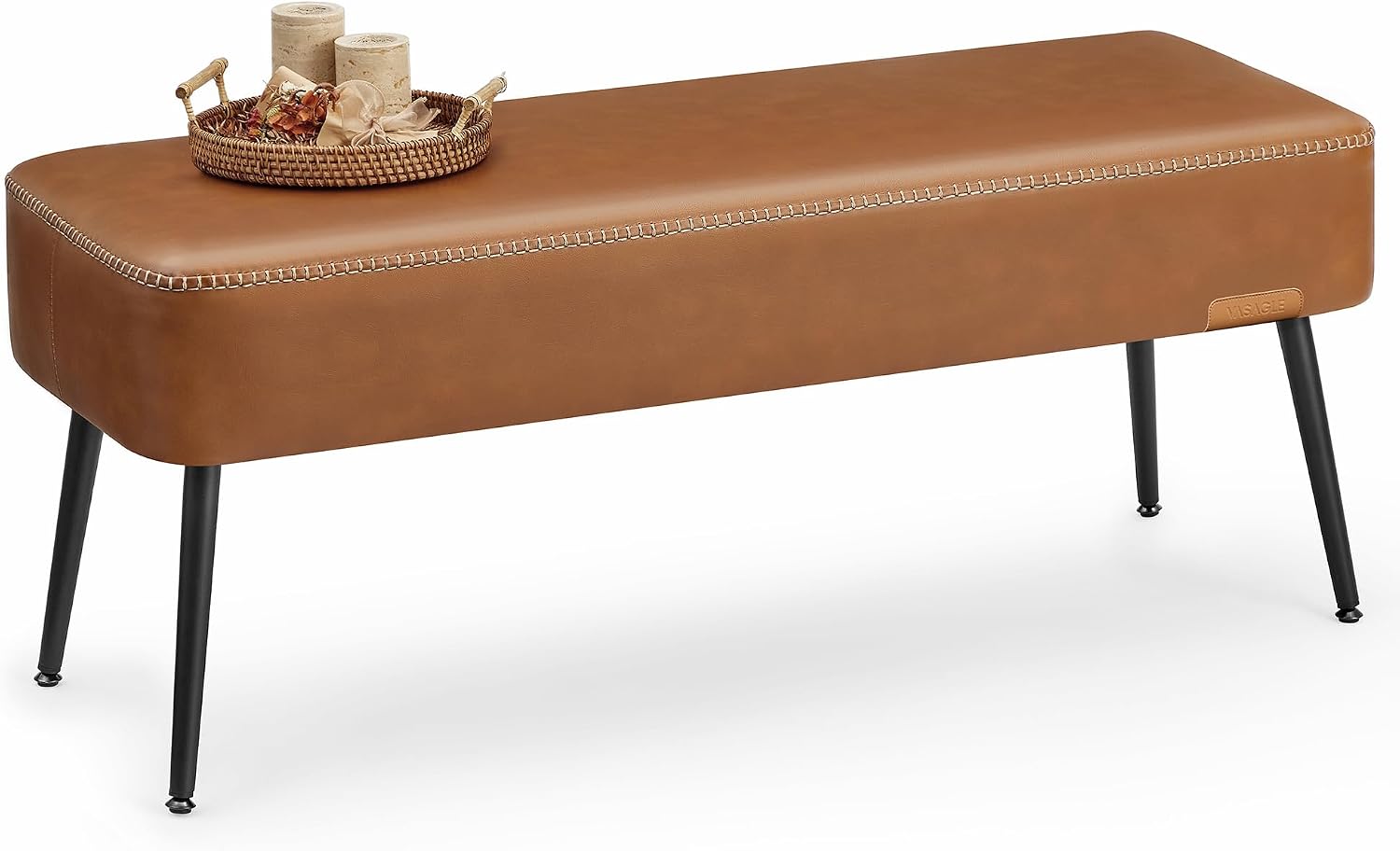 Detalle de VASAGLE EKHO ULOM076K01 Upholstered Bench, Caramel Brown, Steel Legs
