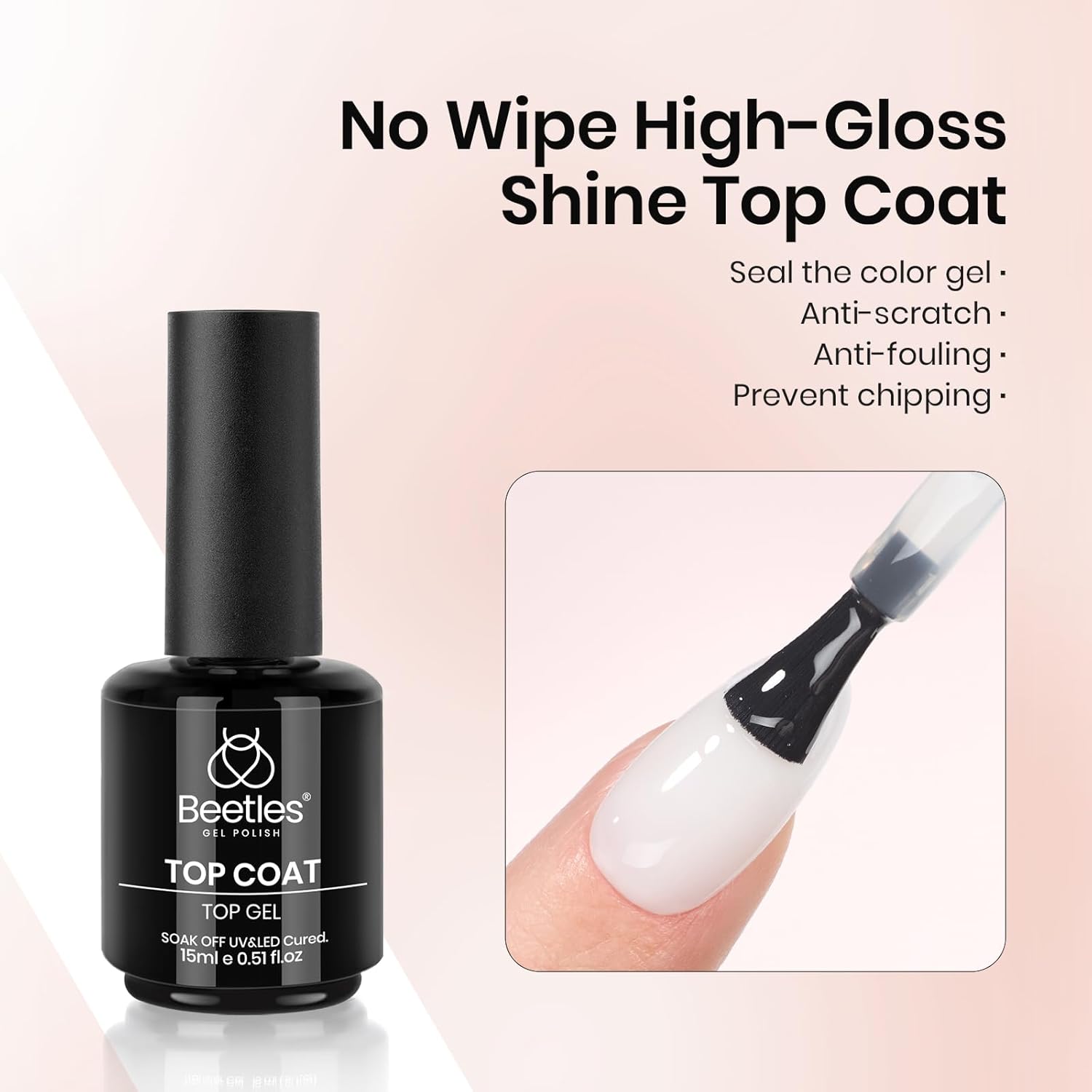 Detalle de Beetles 3Pcs 15ml White Gel Nail Polish and No Wipe Gel Top Coat & Base Coat Set