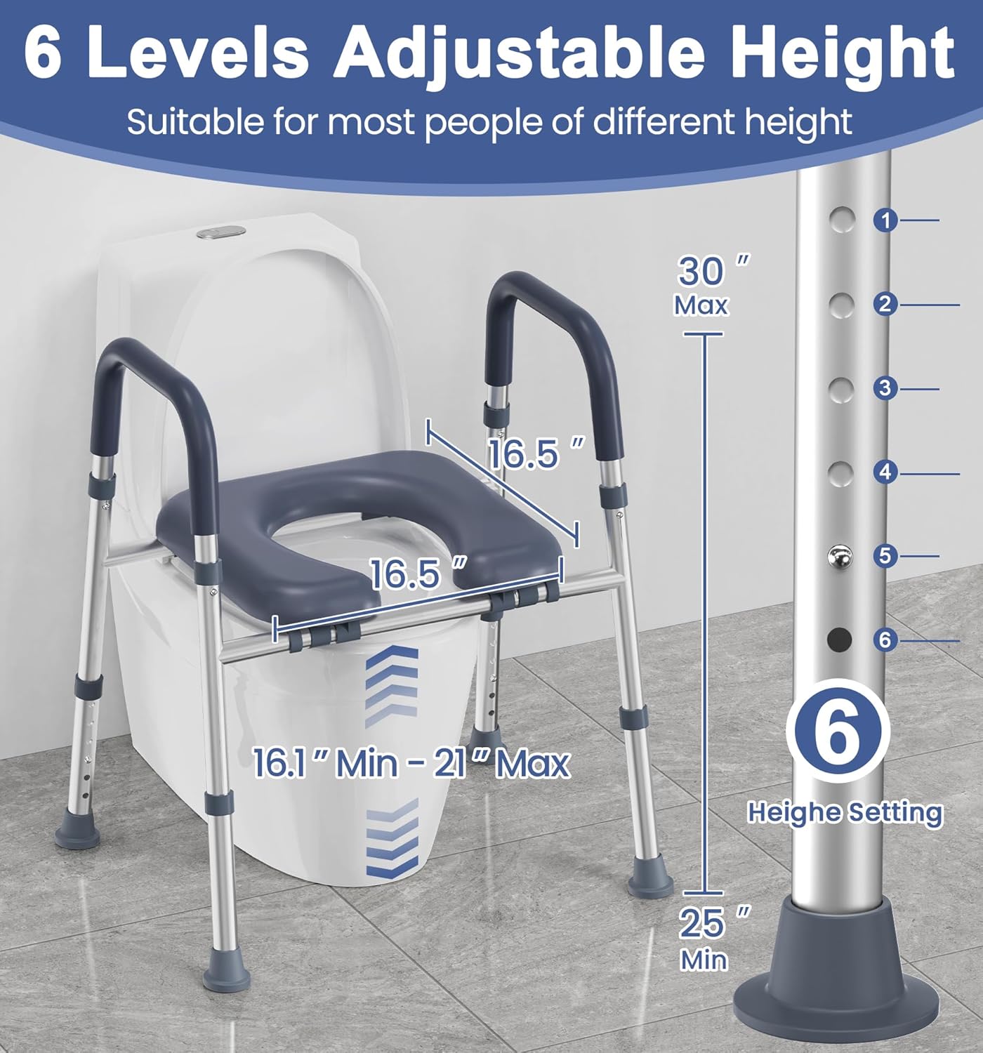 Detalle de HOMLAND Toilettensitzerhöhung mit Griffen – verstellbar, gepolsterter Sitz, bis 180 kg