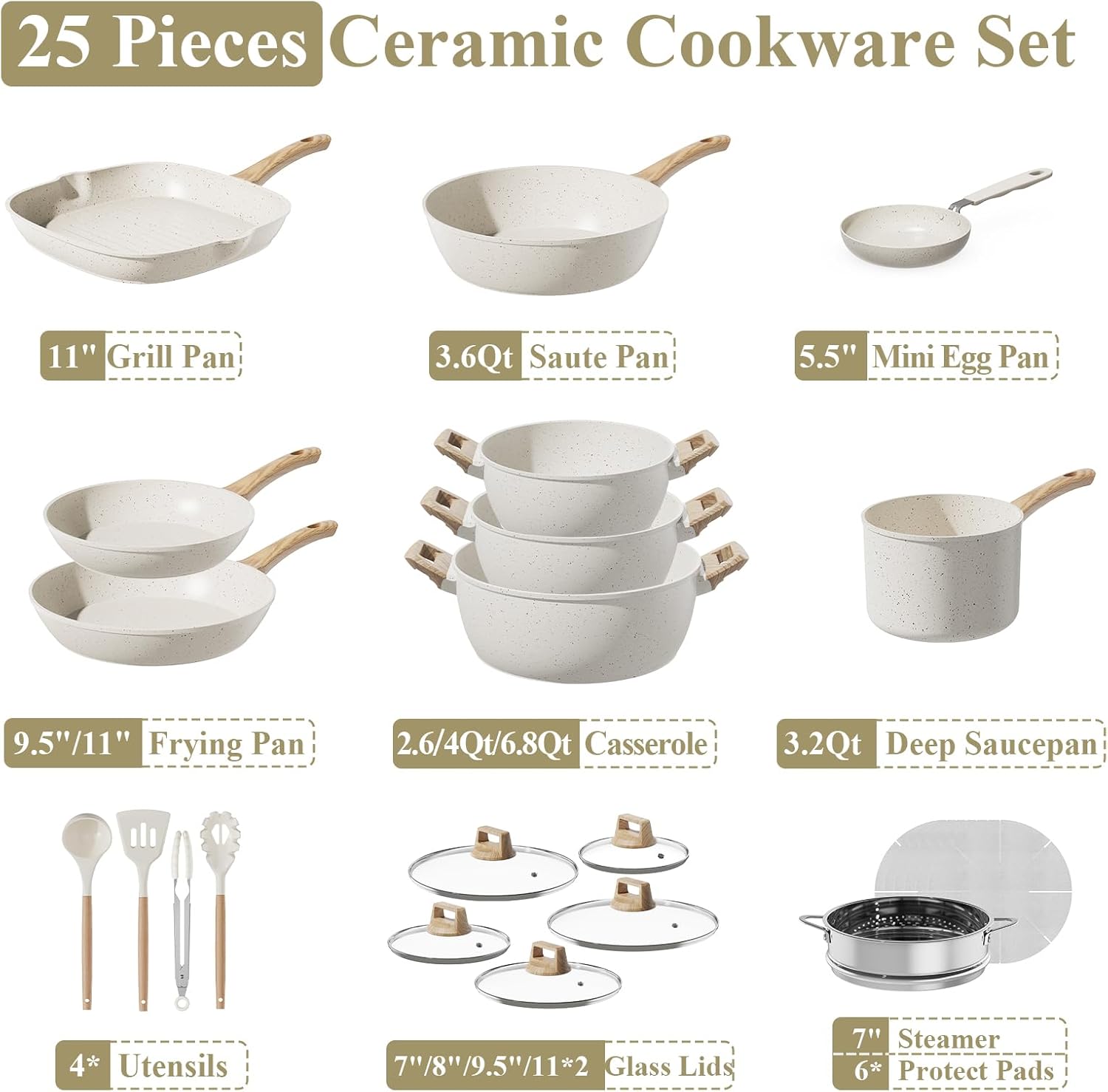 Thumbnail 6 de Bazova 25-Piece Nonstick Titanium-Reinforced Ceramic Cookware Set