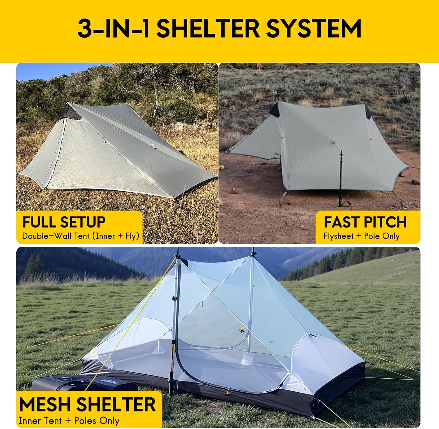 Detalle de LANSHAN Ultralight Waterproof 1-2 Person Backpacking Tent