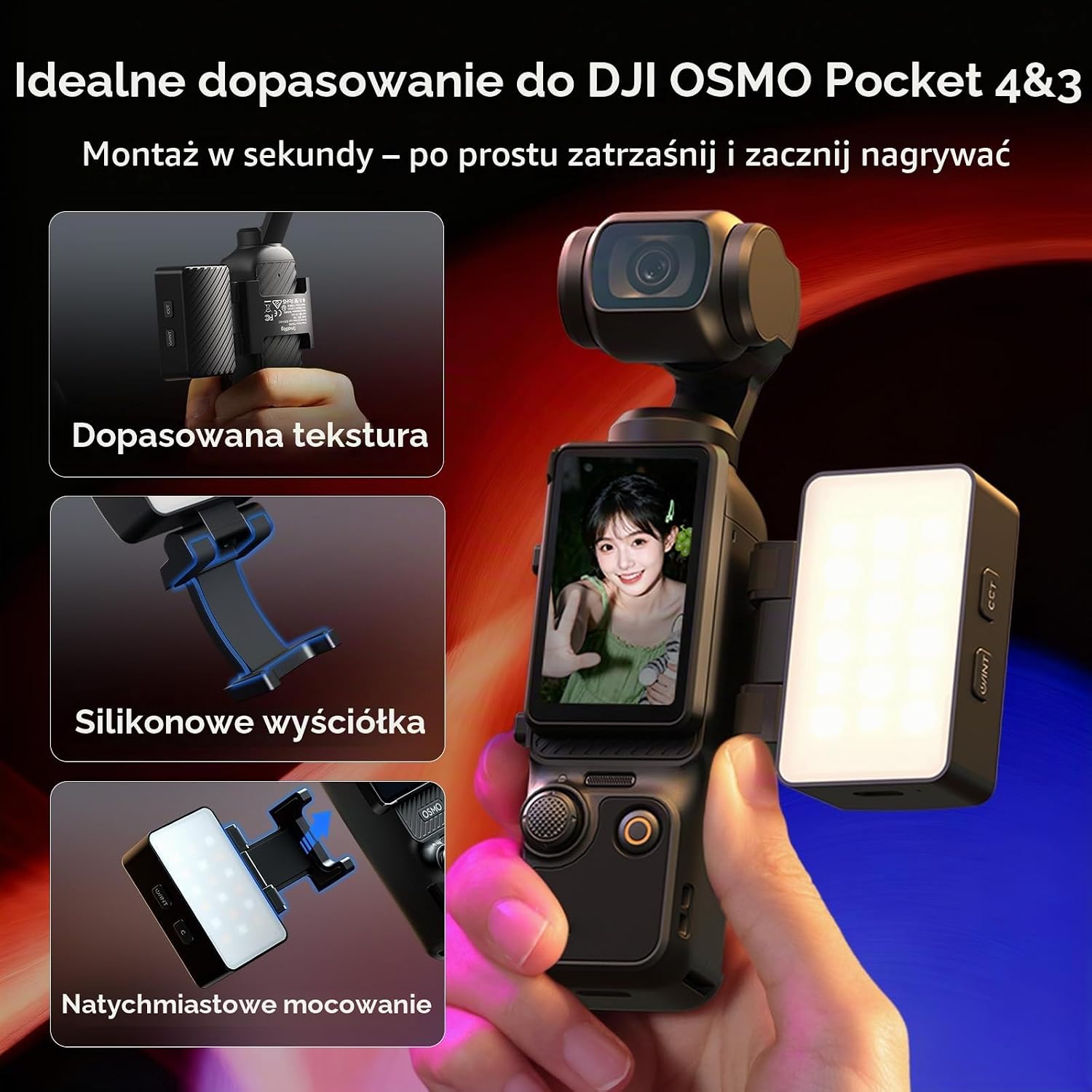 Detalle 2 de SMALLRIG 5733 – dwukolorowa lampa LED do DJI Osmo Pocket 4/3, CCT 2700–6500 K