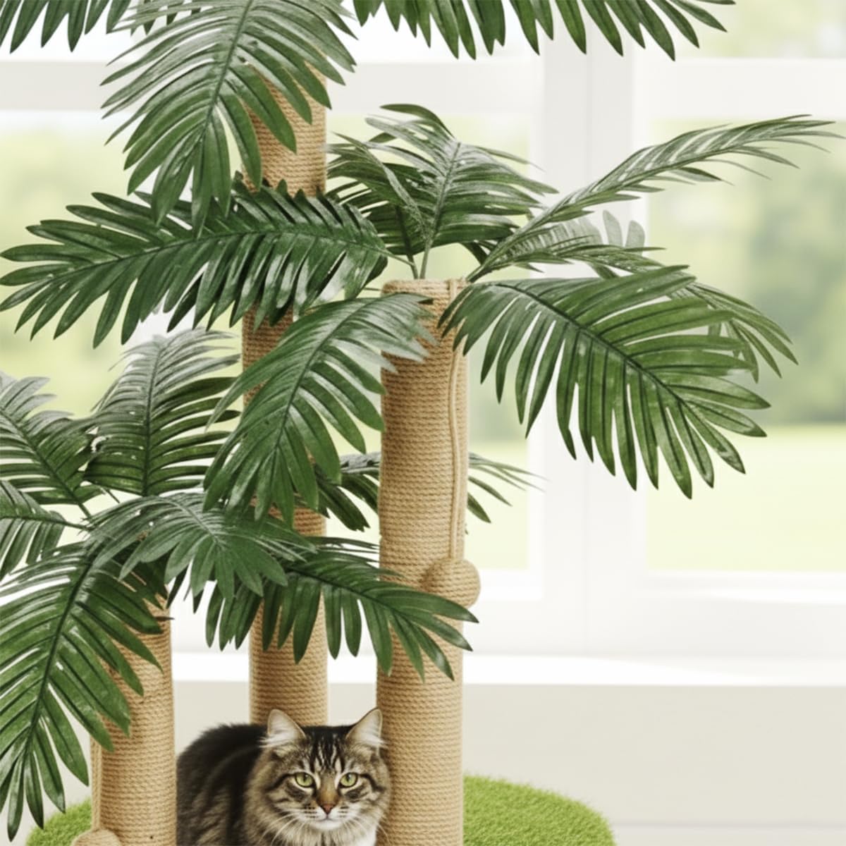 Thumbnail 6 de LEMONDA 31.5Inch Cat Scratching Post Tree (Palm Tree) with 3 Scratching Poles & 2 Interactive Dangling Balls