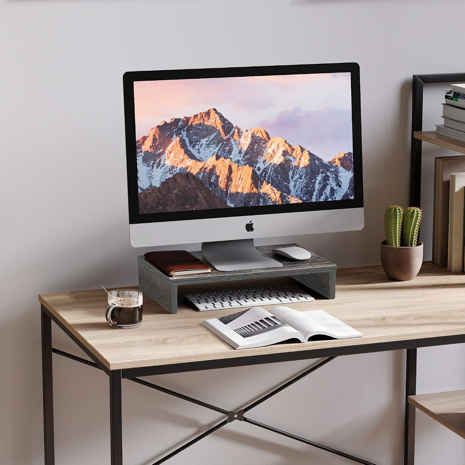 Thumbnail 1 de Bestier 15.7-Inch Wood Monitor Riser, Grey Desk Shelf, 10 kg Capacity