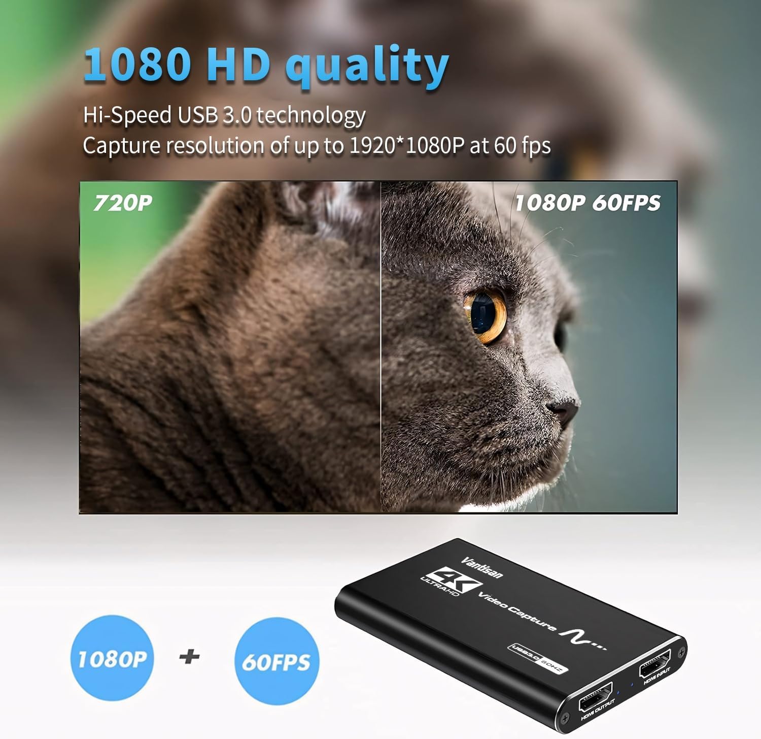 Thumbnail 2 de VANTISAN 4K HDMI Video Capture Card with Audio + Mic (USB 3.0, up to 1080p 60fps)