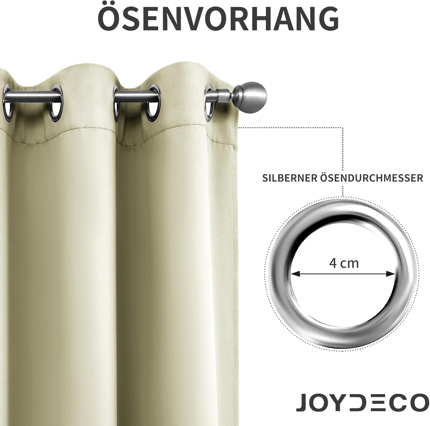 Thumbnail 3 de Joydeco blickdichte Vorhänge mit Ösen (Thermo-/Hitzeschutz) – 2er-Set Hellbeige, 2x H137 x B117