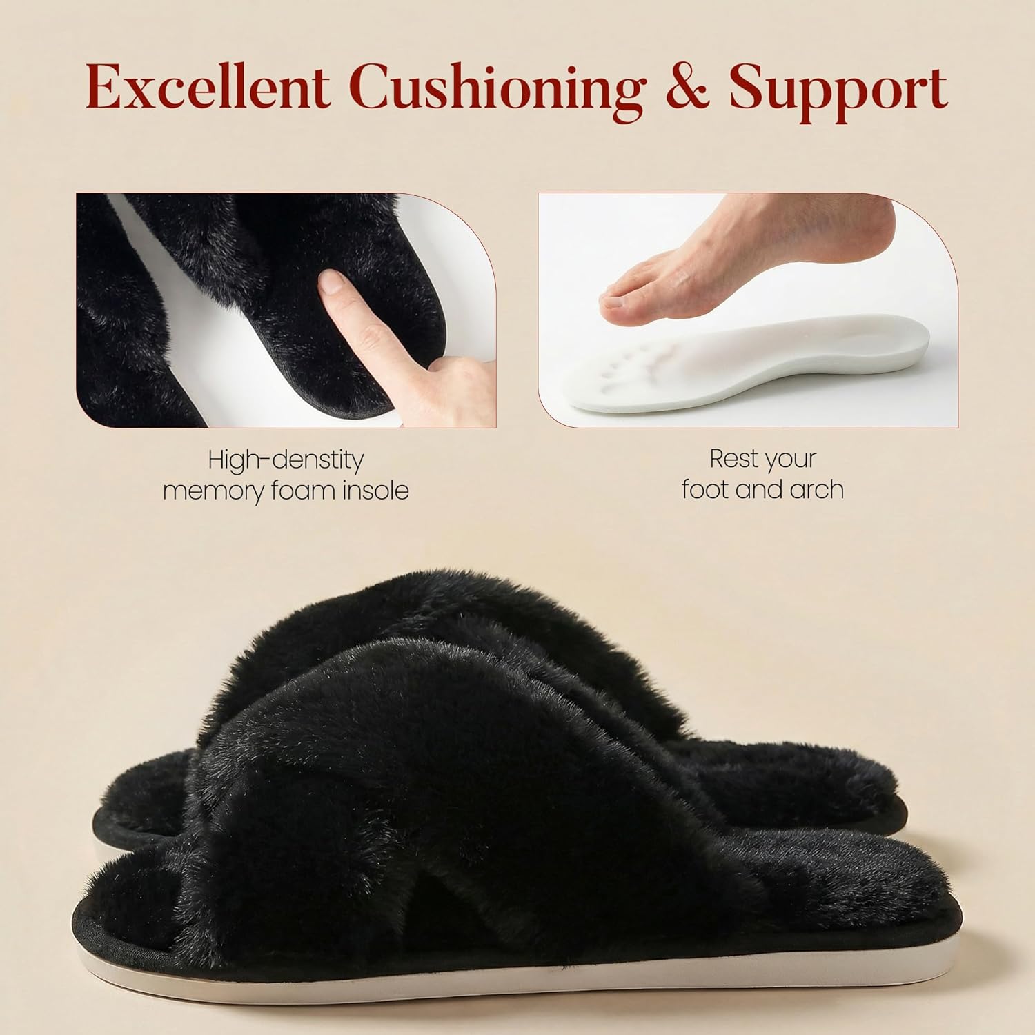 Thumbnail 3 de Ankis Women Camel Fluffy Slippers Memory Foam