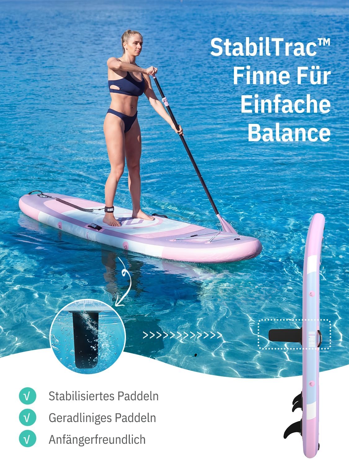 Detalle 2 de Niphean Stand Up Paddling Board mit Sitz (8 kg, 305×83×15 cm) – ultraleichtes SUP für Frauen, Yoga & Haustier-Freundlich