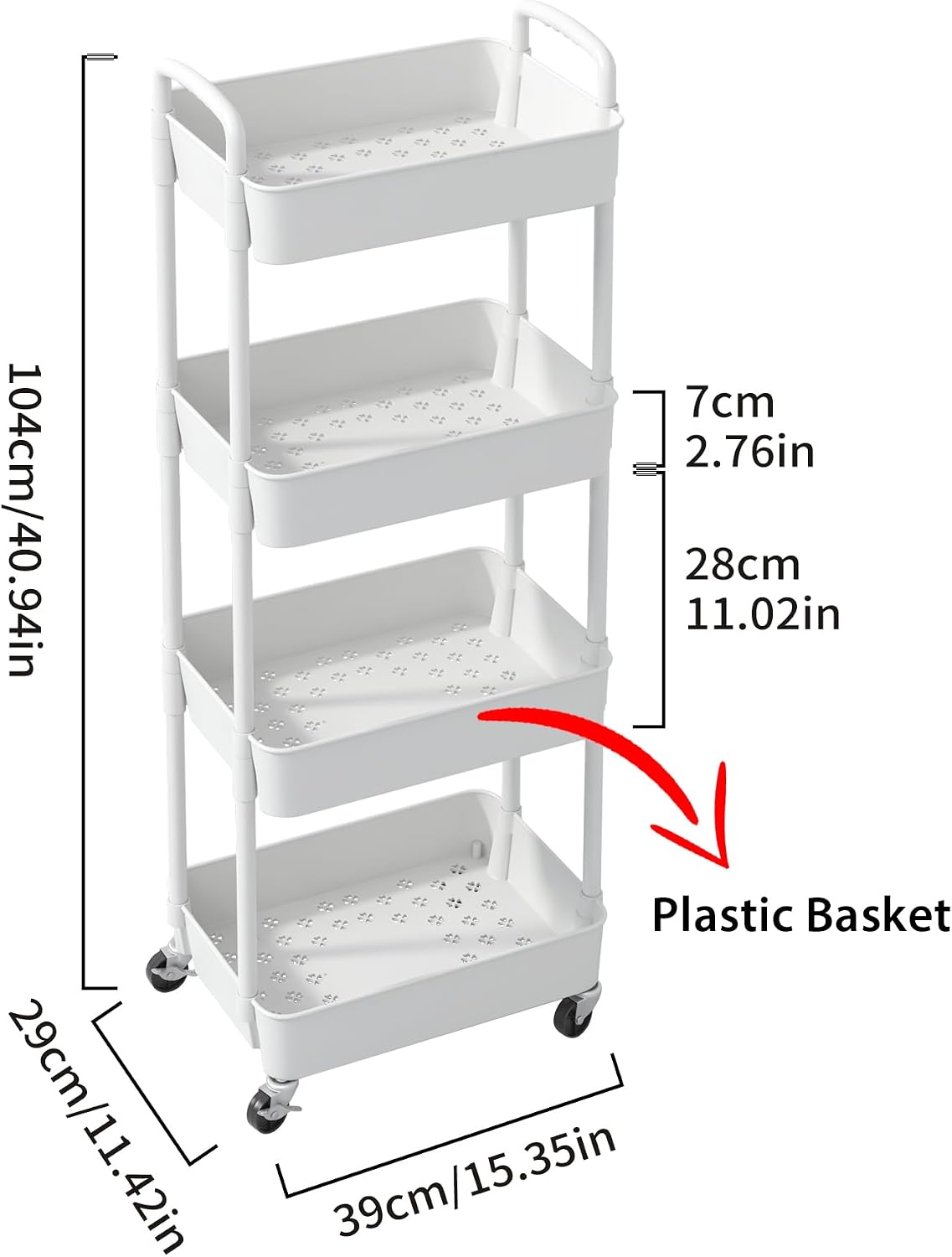 Detalle 2 de Sywhitta 4-Tier Rolling Utility Cart