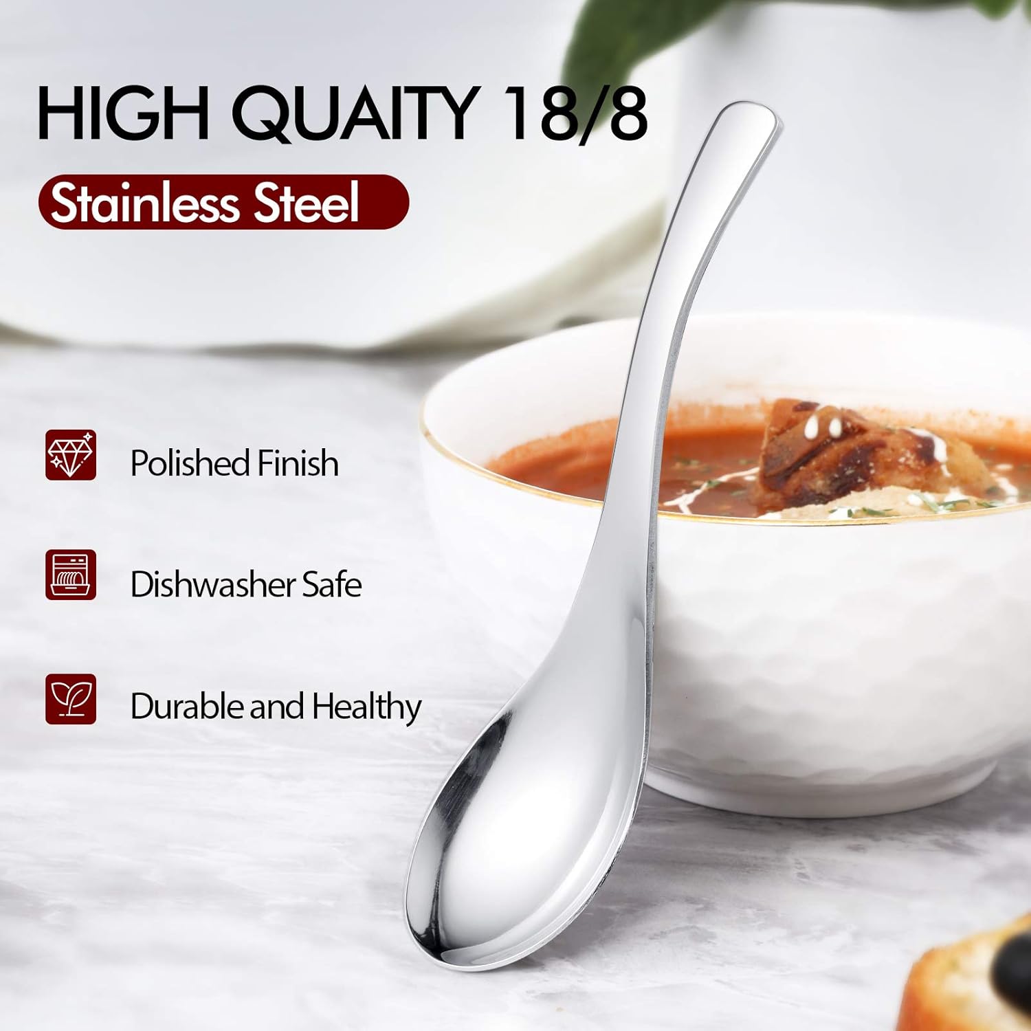 Thumbnail 2 de HIWARE Thick Heavy-weight Soup Spoons set of 6 🍽